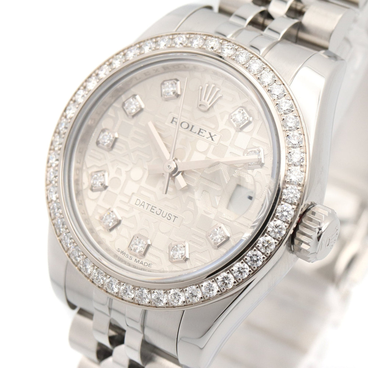 Rolex Datejust Diamantlünette 10P 179384G Silber Zifferblatt 26 mm Uhr