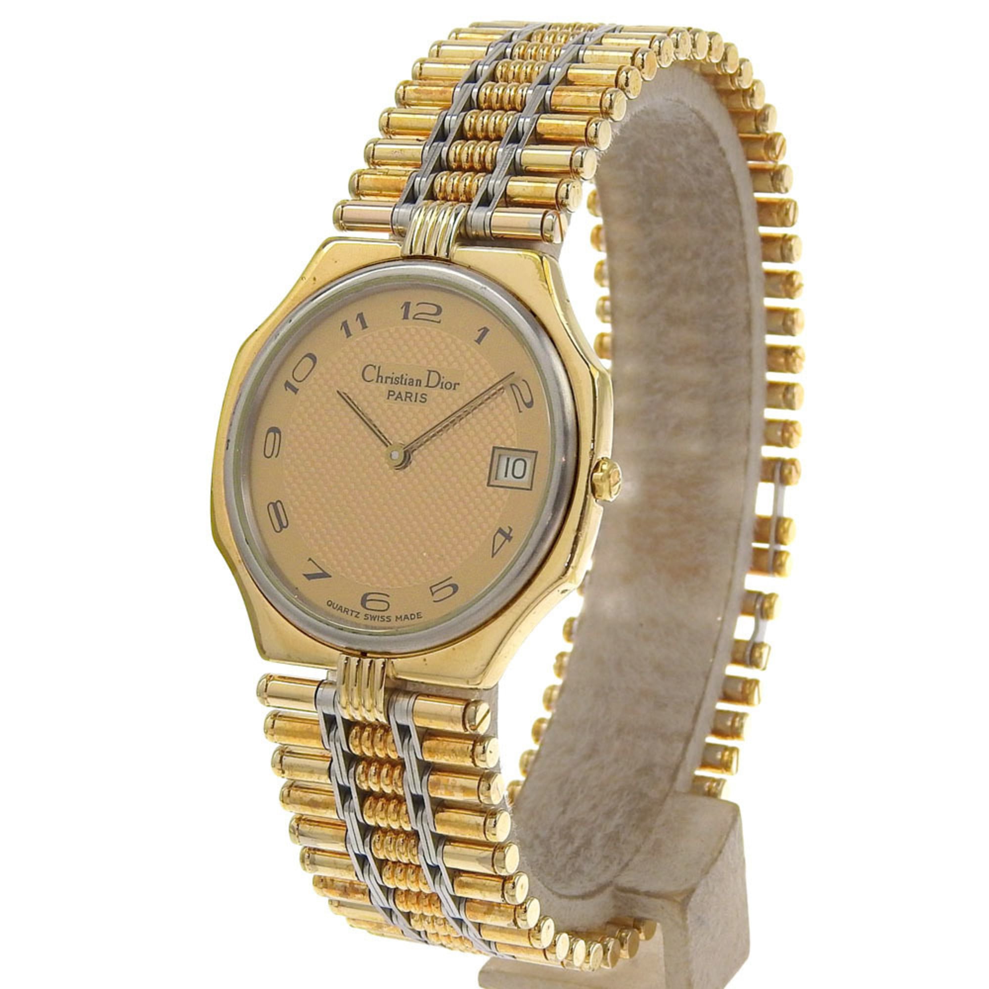 Christian Dior Date Watch 45.15.01 Gold-Plated Quartz Analog Display Gold Dial Men's