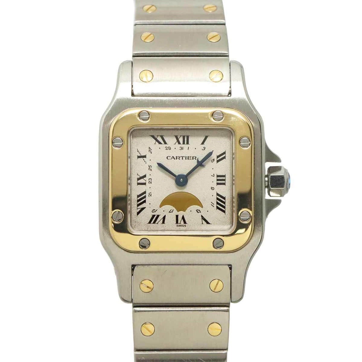 Cartier Santos Galbee SM Moon Phase W20008C4 horloge met zilveren wijzerplaat, 24 mm