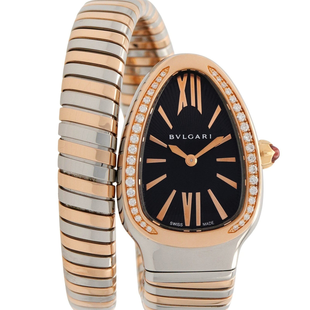 Bvlgari Bulgari BVLGARI Serpenti Tubogas met diamanten rand, 18-karaats roségoud (SP35SPG, zwarte wijzerplaat, 23 mm)