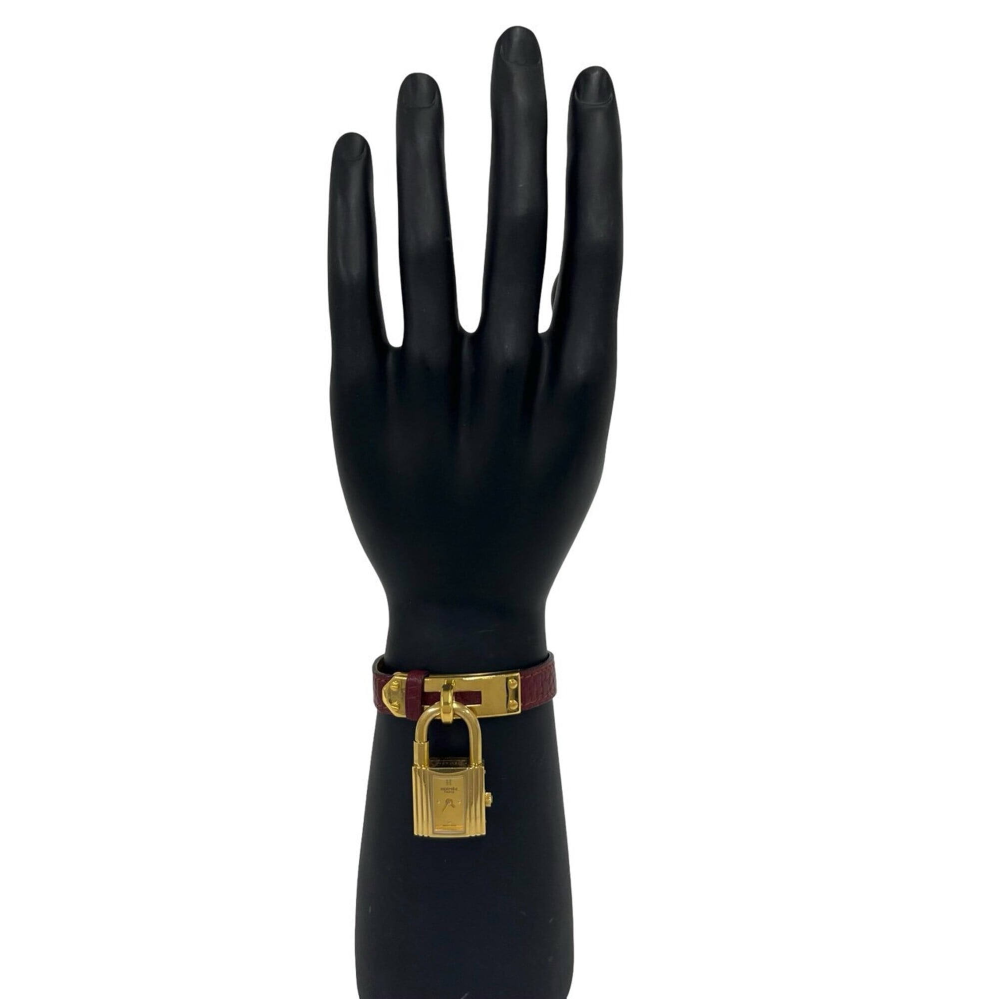 HERMES Vintage Kelly GP Leather Genuine Quartz Wrist Brown Gold 33095