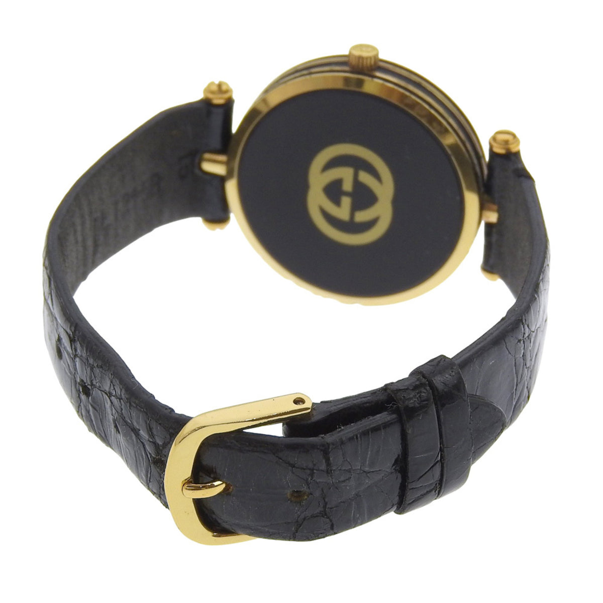Gucci Sherry Line Watch, Gold Plated, Quartz, Analog, Black Dial, Men's