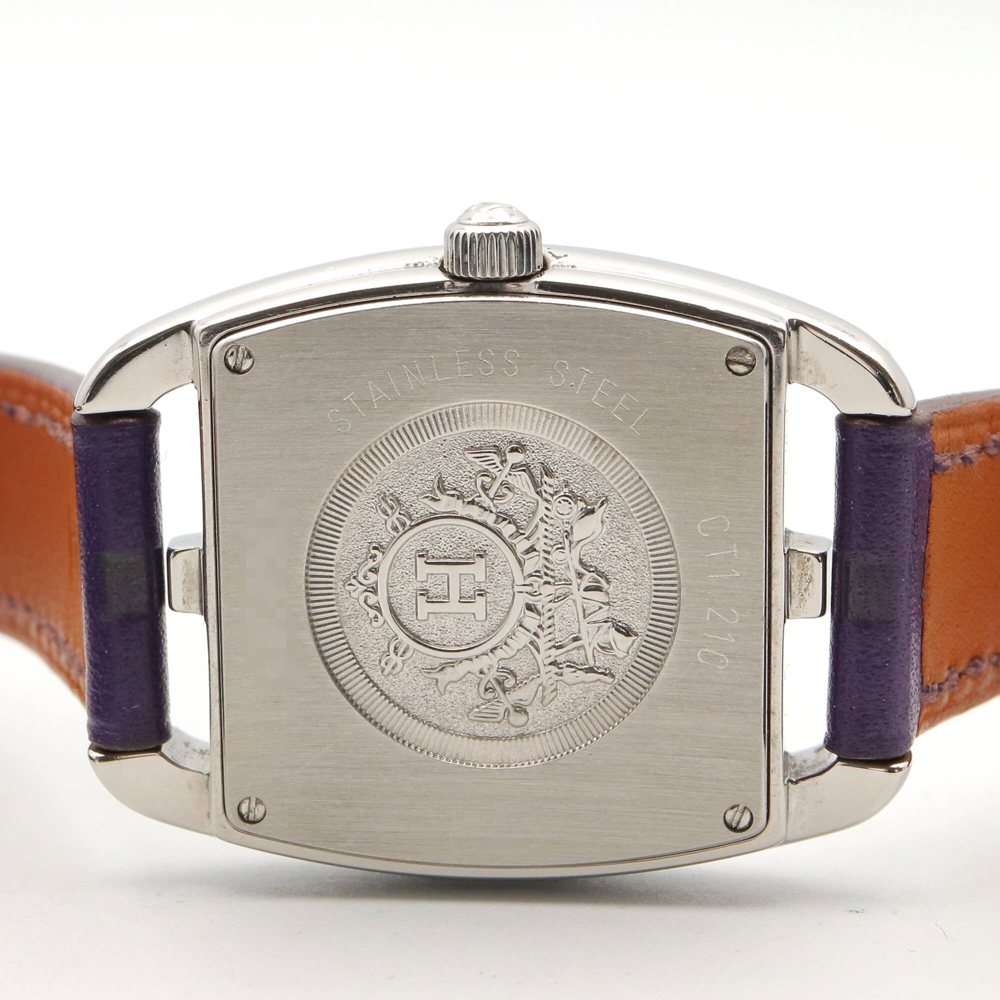 Montre Hermès Cape Cod Tonneau Double Tour, acier inoxydable, bracelet en cuir, pour femme, Blanc (CT1.210)