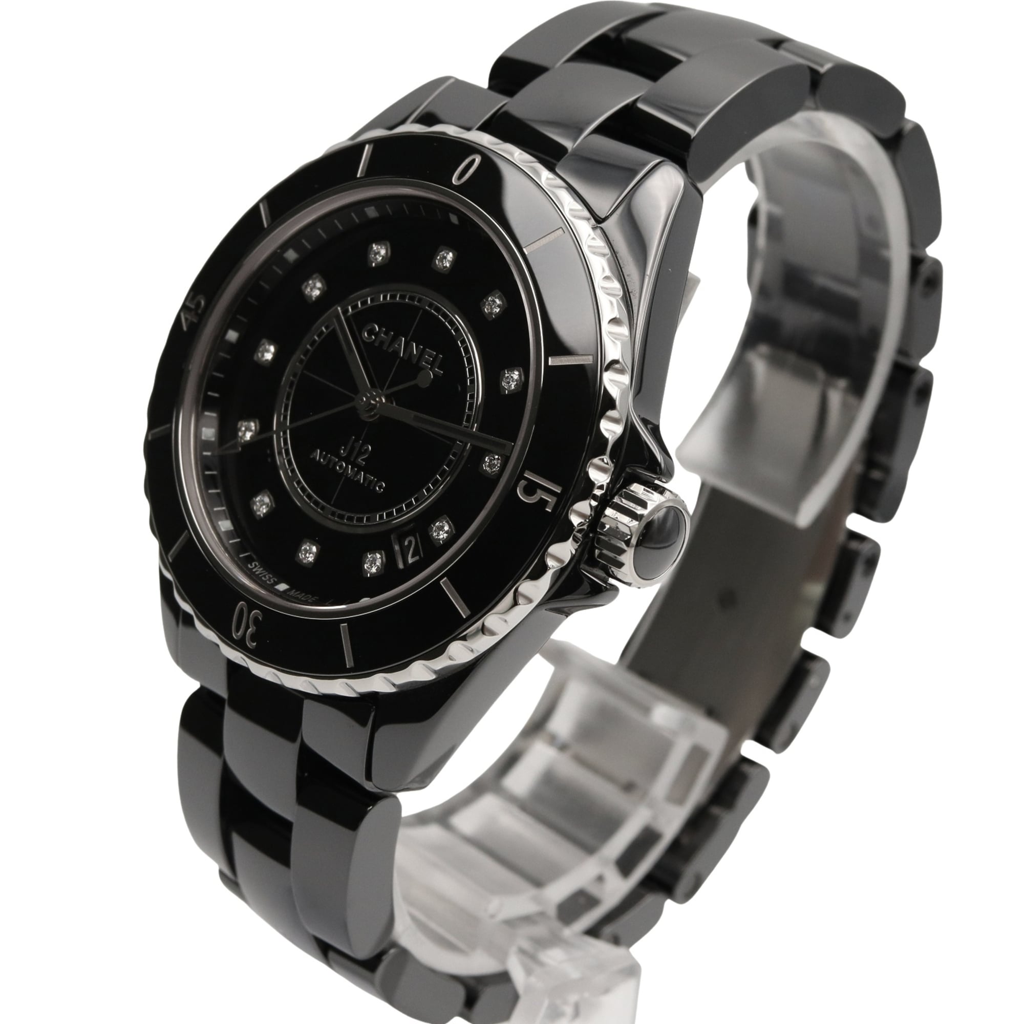 Chanel J12 12-Diamond Ceramic Diamond Black H5702 Black Dial 38mm Watch
