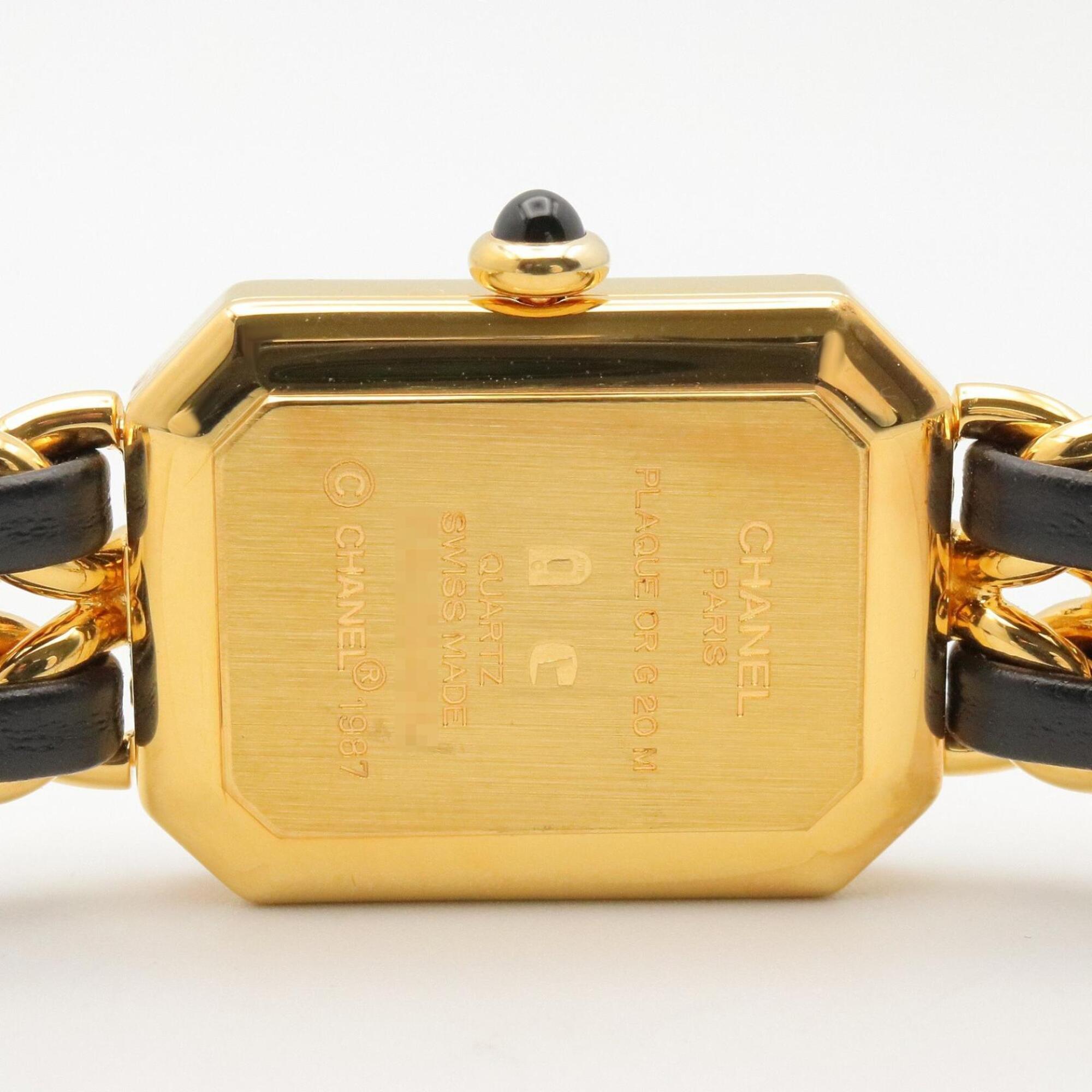 Montre Chanel CHANEL Première S, plaquée or (GP), bracelet en cuir, pour femme, Noir, H0001