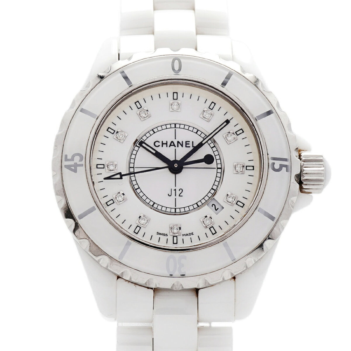 Chanel J12 12P Diamond H1628 Weiß Zifferblatt 34 mm Uhr
