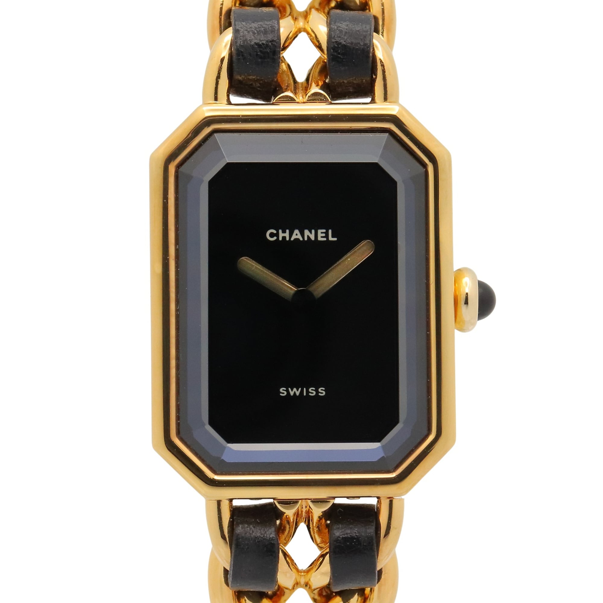 Chanel CHANEL PremiÃ¨re M Wristwatch, Gold Plated (GP), Leather Strap, Women's, Black, H0001