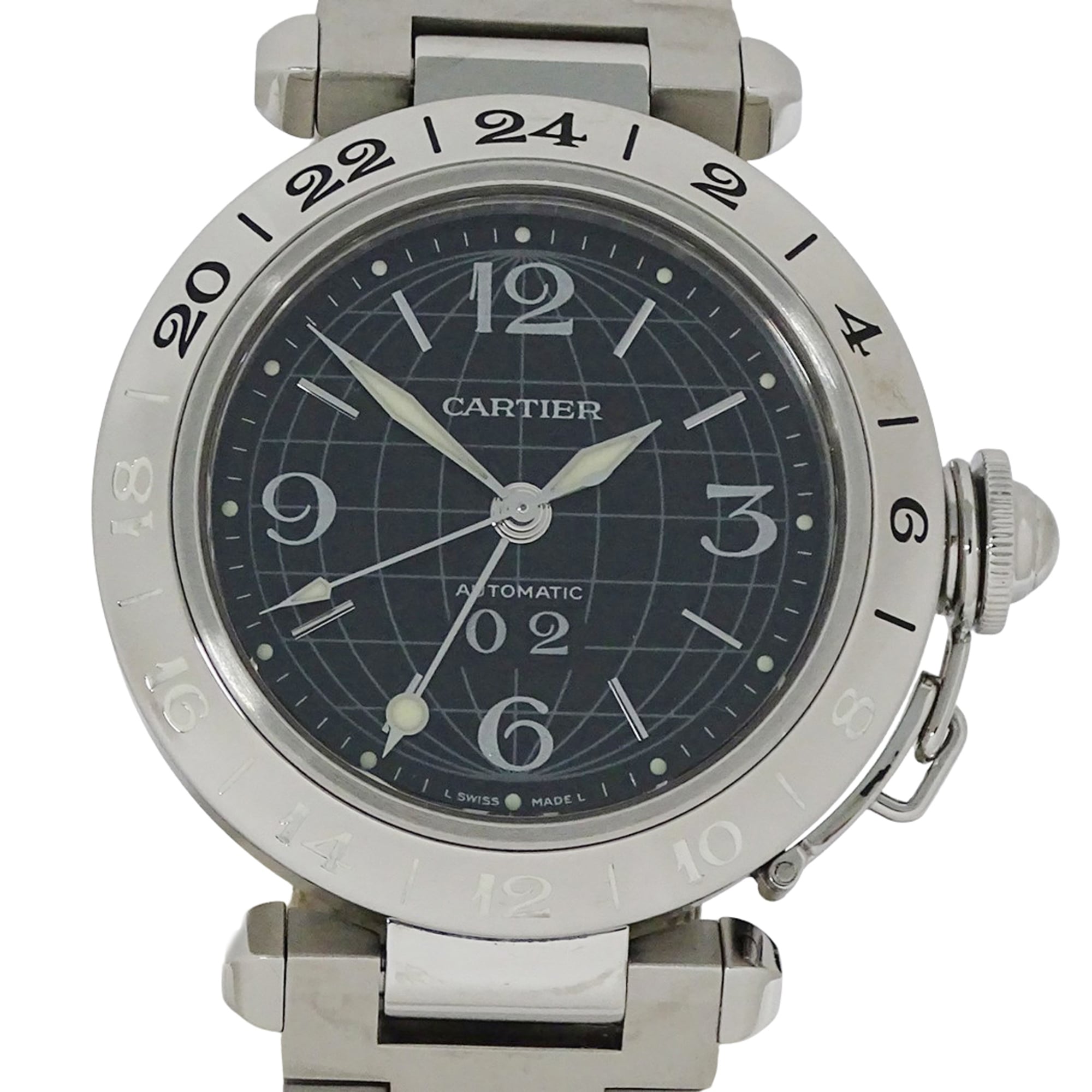 Cartier Pasha C Meridian GMT Date W31049M7 Black Dial 35mm Watch