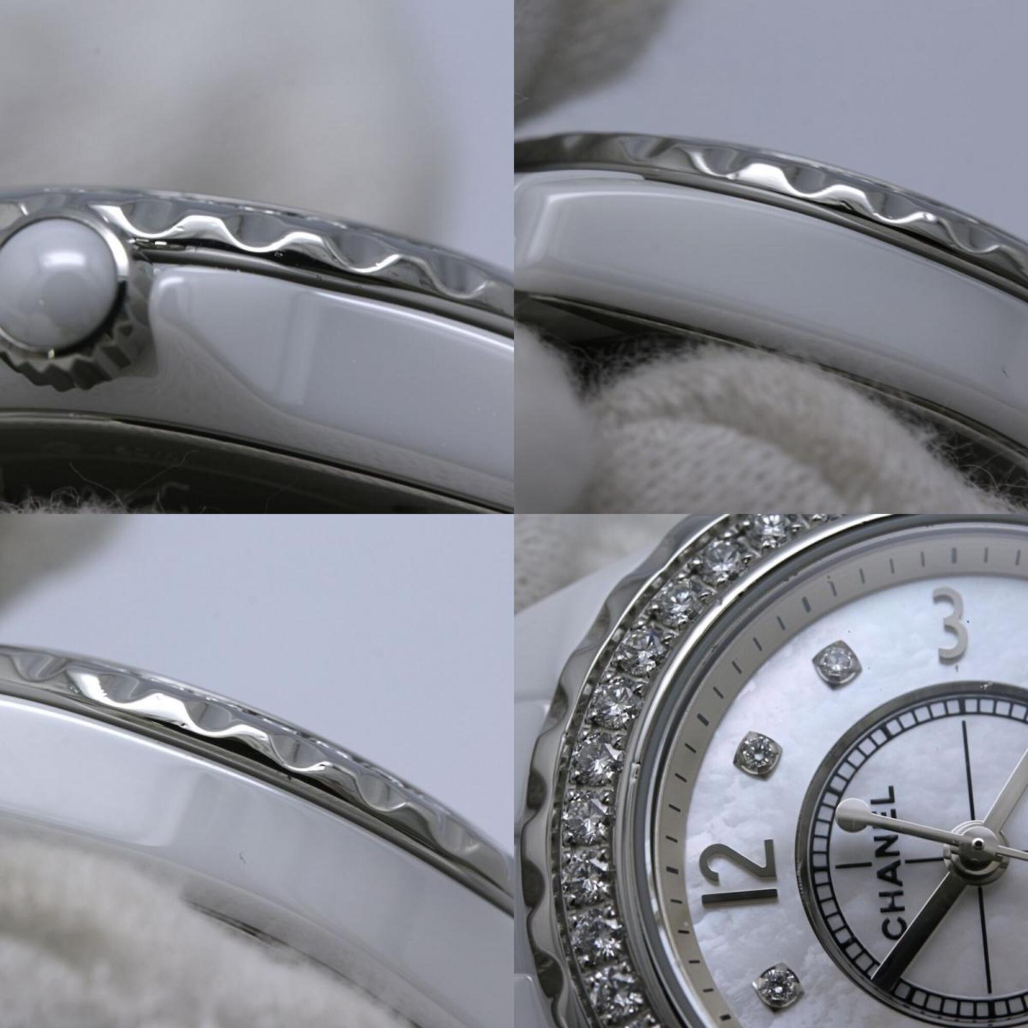 CHANEL J12 Diamond Bezel 8P H2572 Women's Watch White Ceramic x Stainless Steel 40445