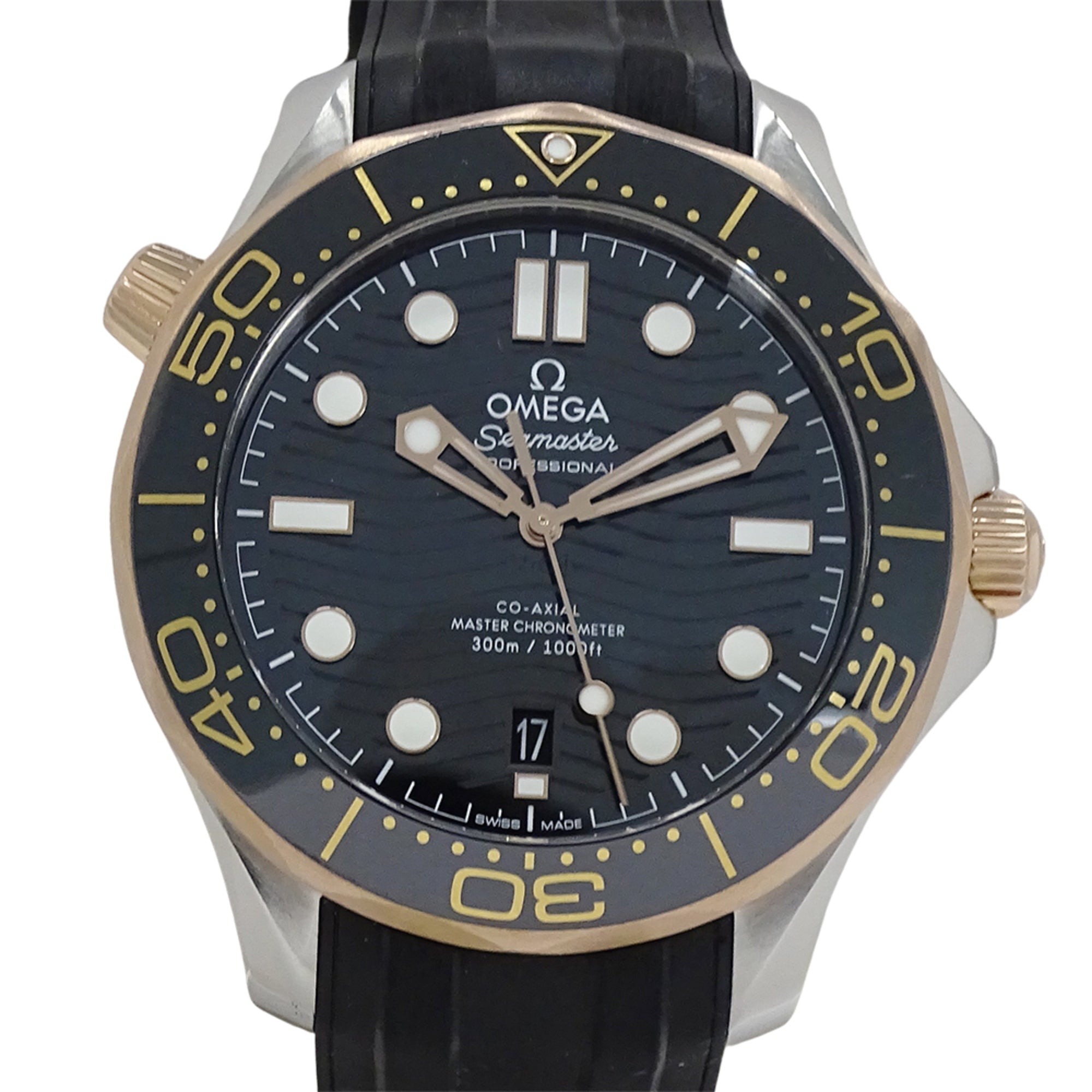 Omega Seamaster 210.22.42.20.01.002 Men's Watch, Brand: Diver, 300m Water Resistant, Date, Automatic Movement, Sedna Gold, Stainless Steel (SS), Rubber Strap, Open Caseback