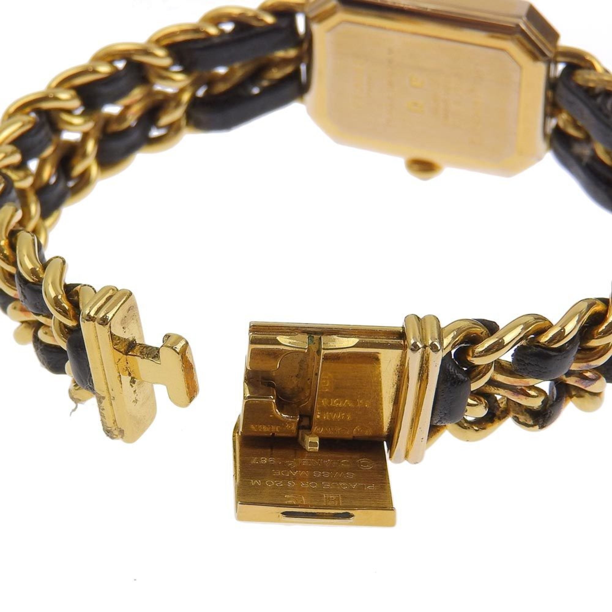 CHANEL Premiere L Horloge H0001 Verguld x Leer Swiss Made Zwart Kwarts Analoge wijzerplaat Dames