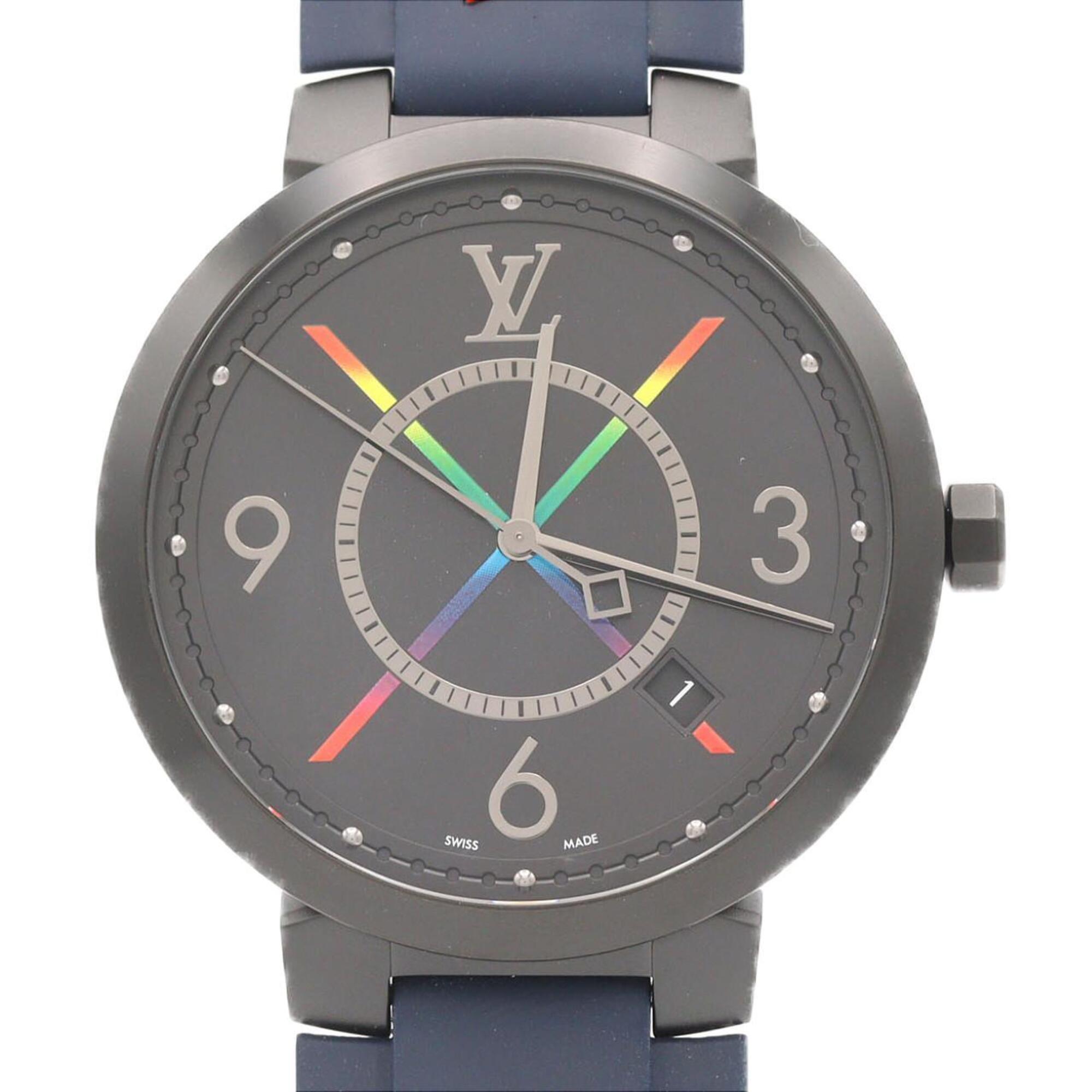 Louis Vuitton Tambour Slim Rainbow QA113Z Black Dial 39mm Watch