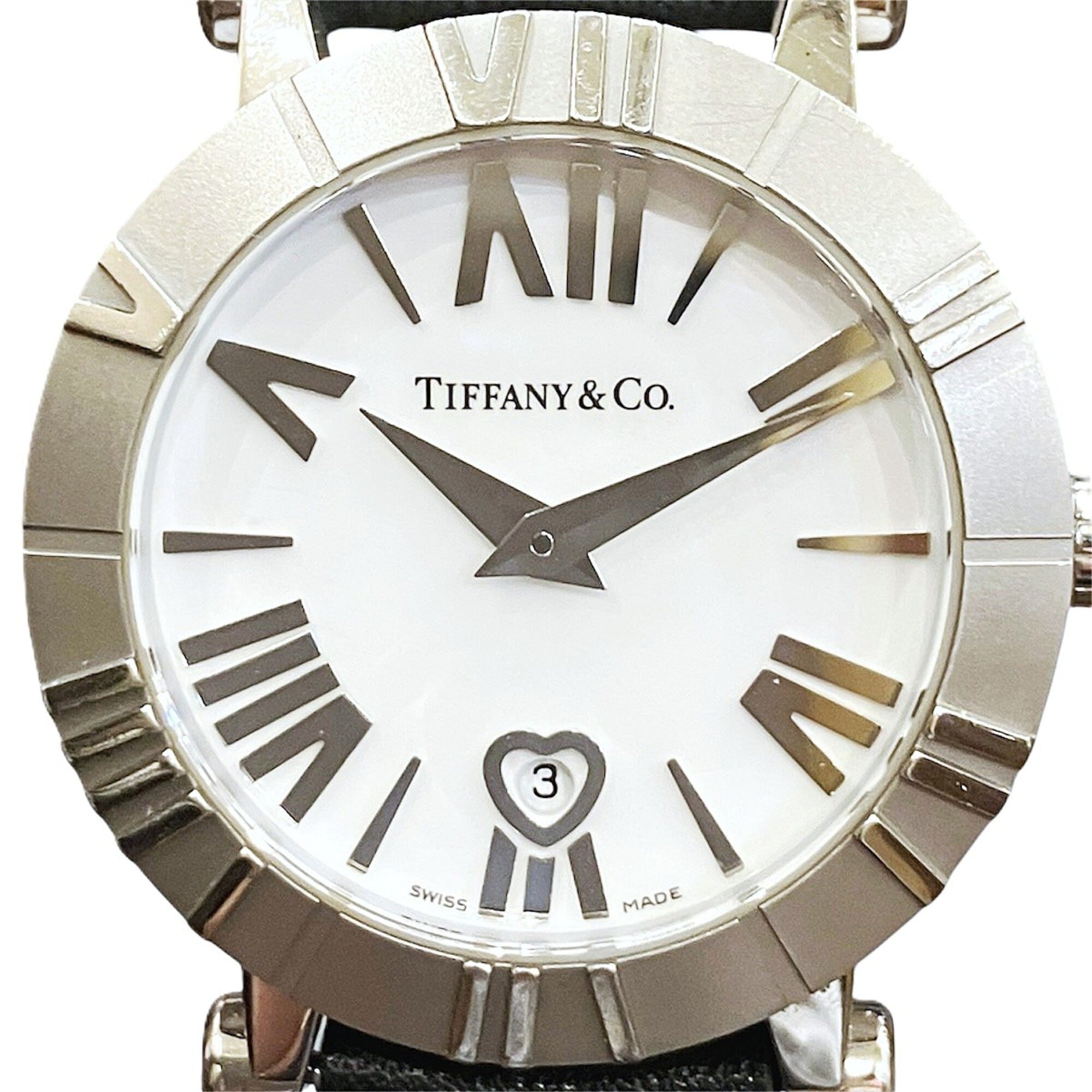 Tiffany & Co. Atlas watch, total weight 36.4g, stainless steel, genuine leather strap, quartz movement, white dial, Z1300.11.11A20
