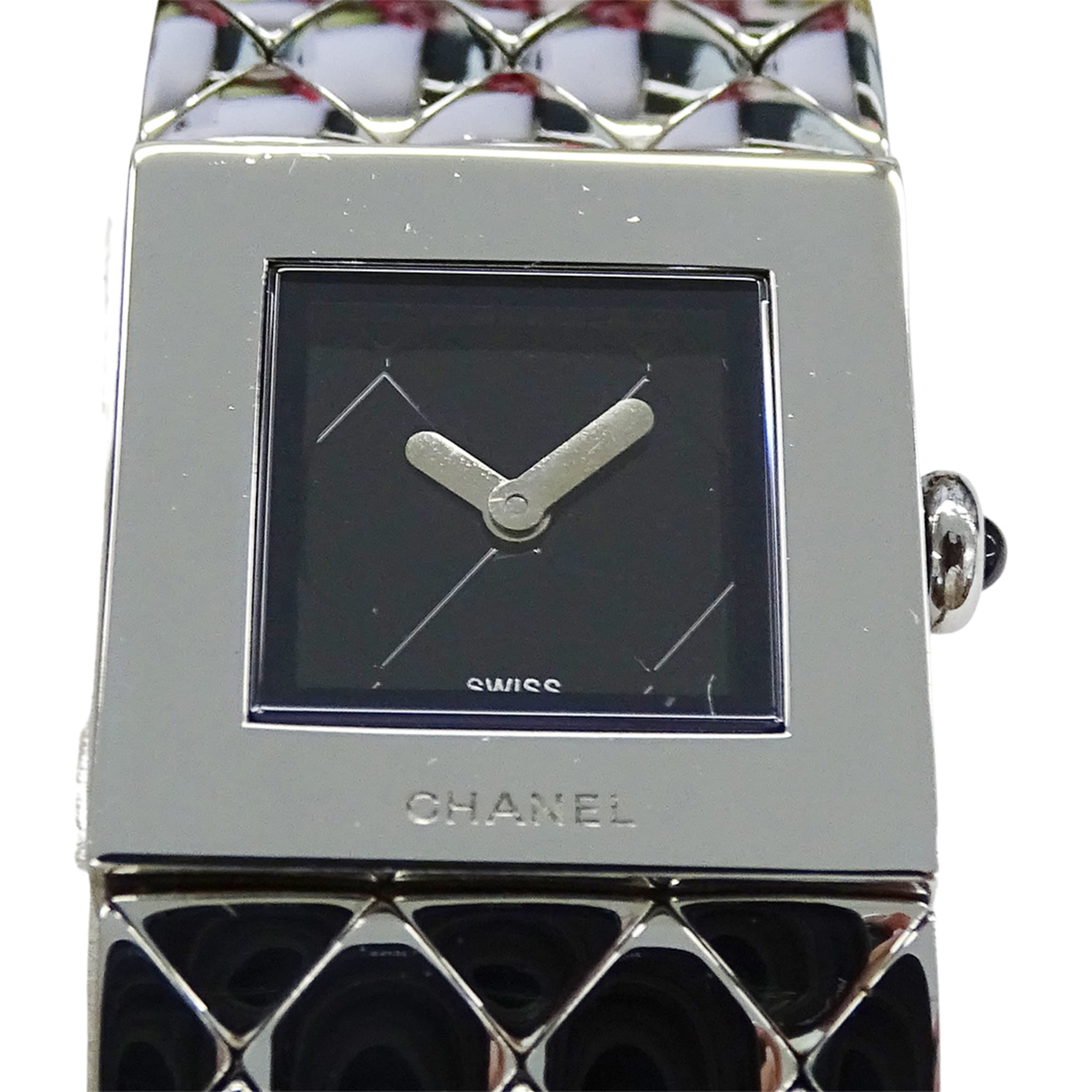 Chanel CHANEL Wo Brand Name MatelassÃ© Quartz Stainless Steel (SS) H0009 Silver Black
