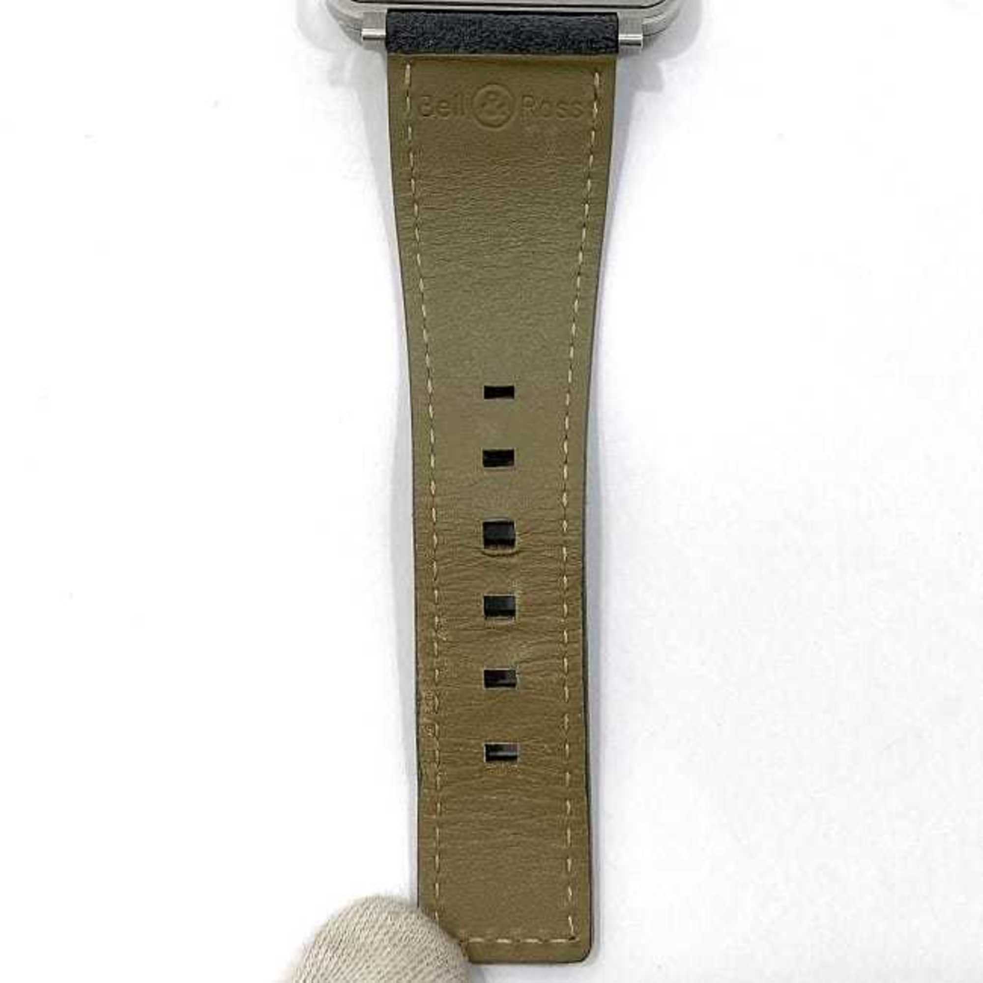 Bell &amp; Ross Uhr Aviation 39 F-22679 Camouflage Weiß Gehäuse Silber BRS-64-S Herrenuhr Edelstahl Wildleder Kautschuk Quarz Quadratisch Zifferblatt austauschbares Armband batteriebetrieben