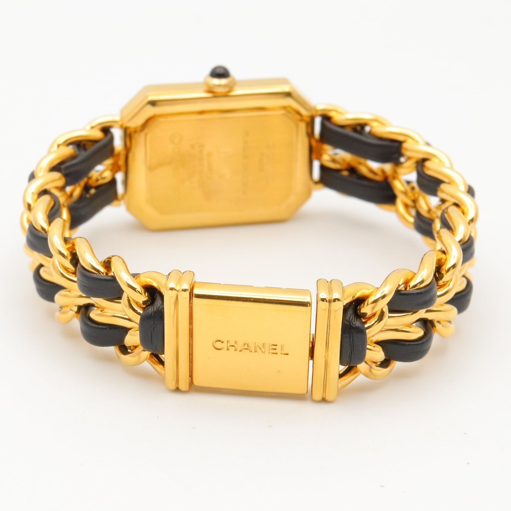 Montre Chanel CHANEL Première S, plaquée or (GP), bracelet en cuir, pour femme, Noir, H0001