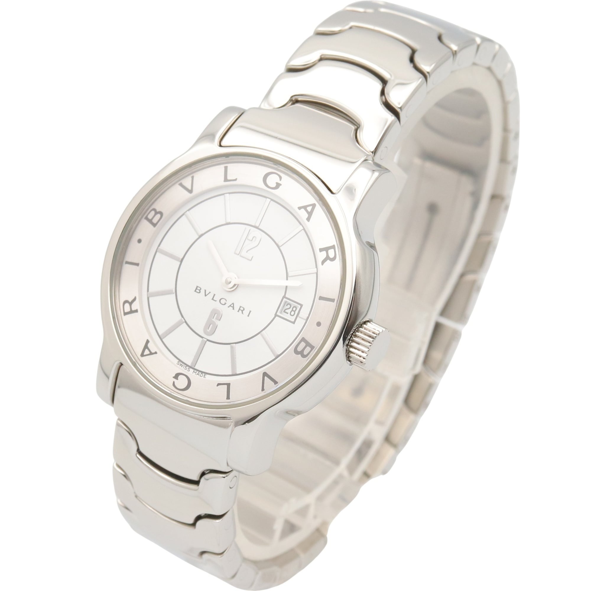 Bulgari BVLGARI Solo Tempo Watch, Stainless Steel, Women's, White (ST29S)