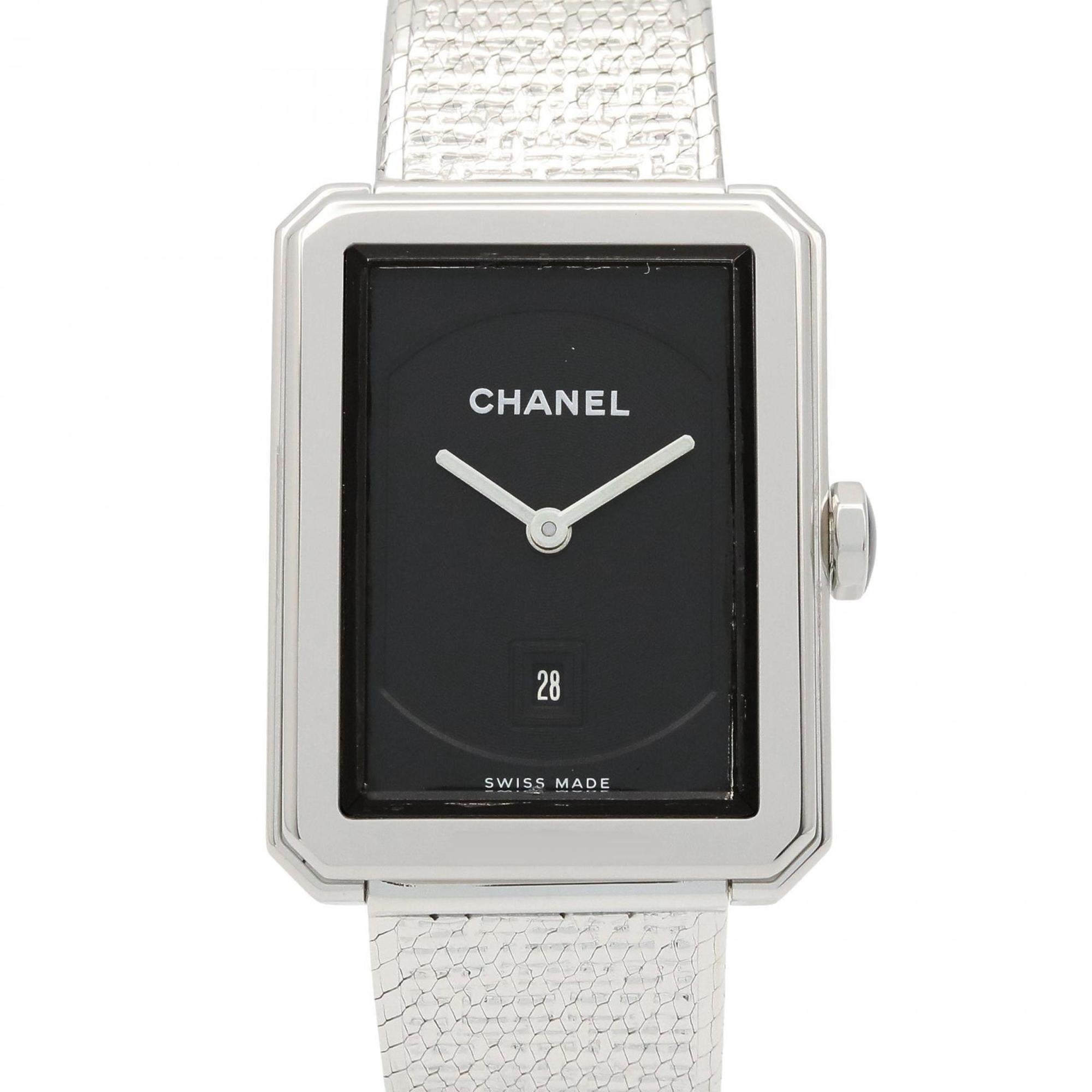 CHANEL Boyfriend Tweed Watch, Stainless Steel, Women's, Black, H4878