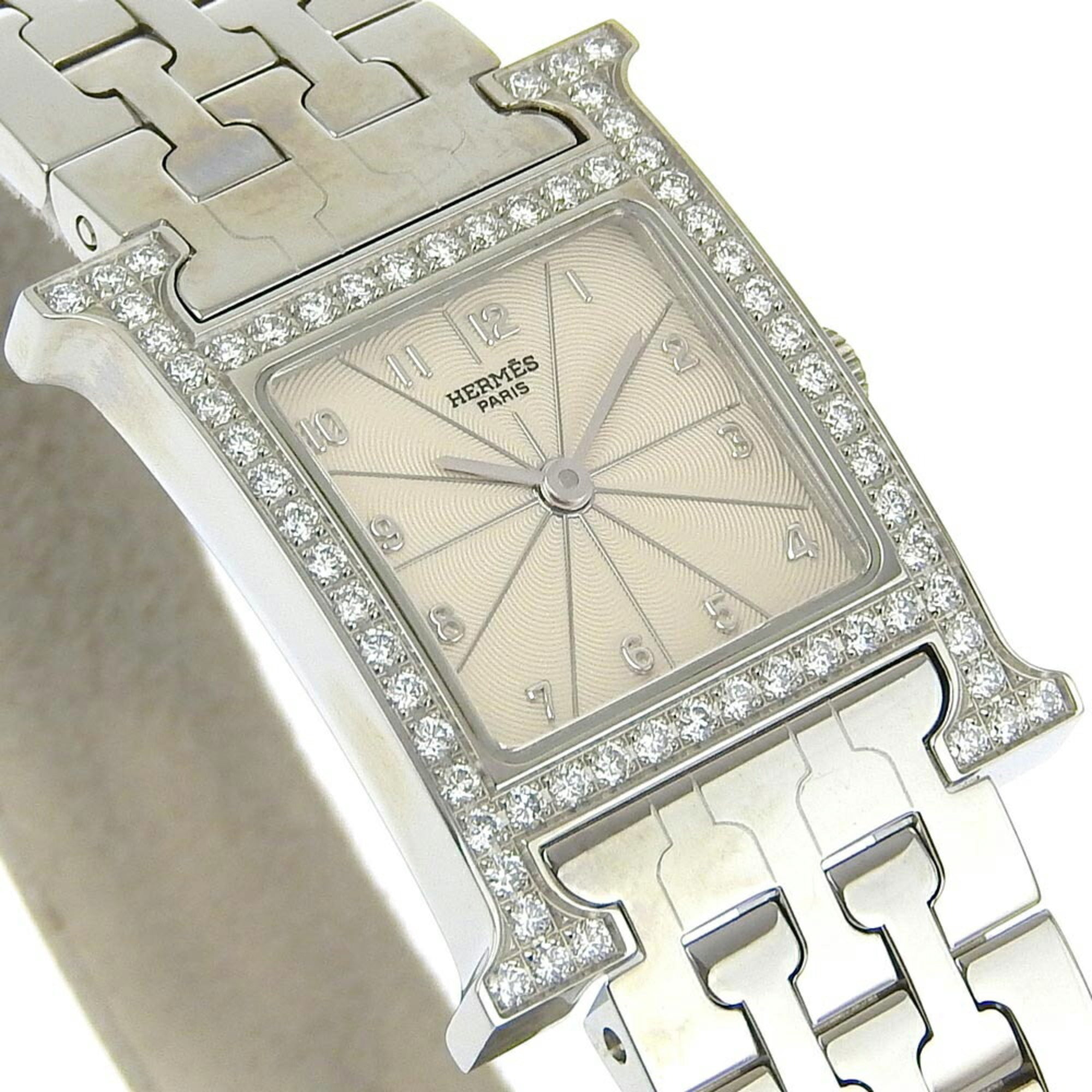 Hermes HERMES H Armbanduhr mit Diamantlünette HH1.230 Edelstahl Quarz Analoganzeige Silber Zifferblatt Damenuhr