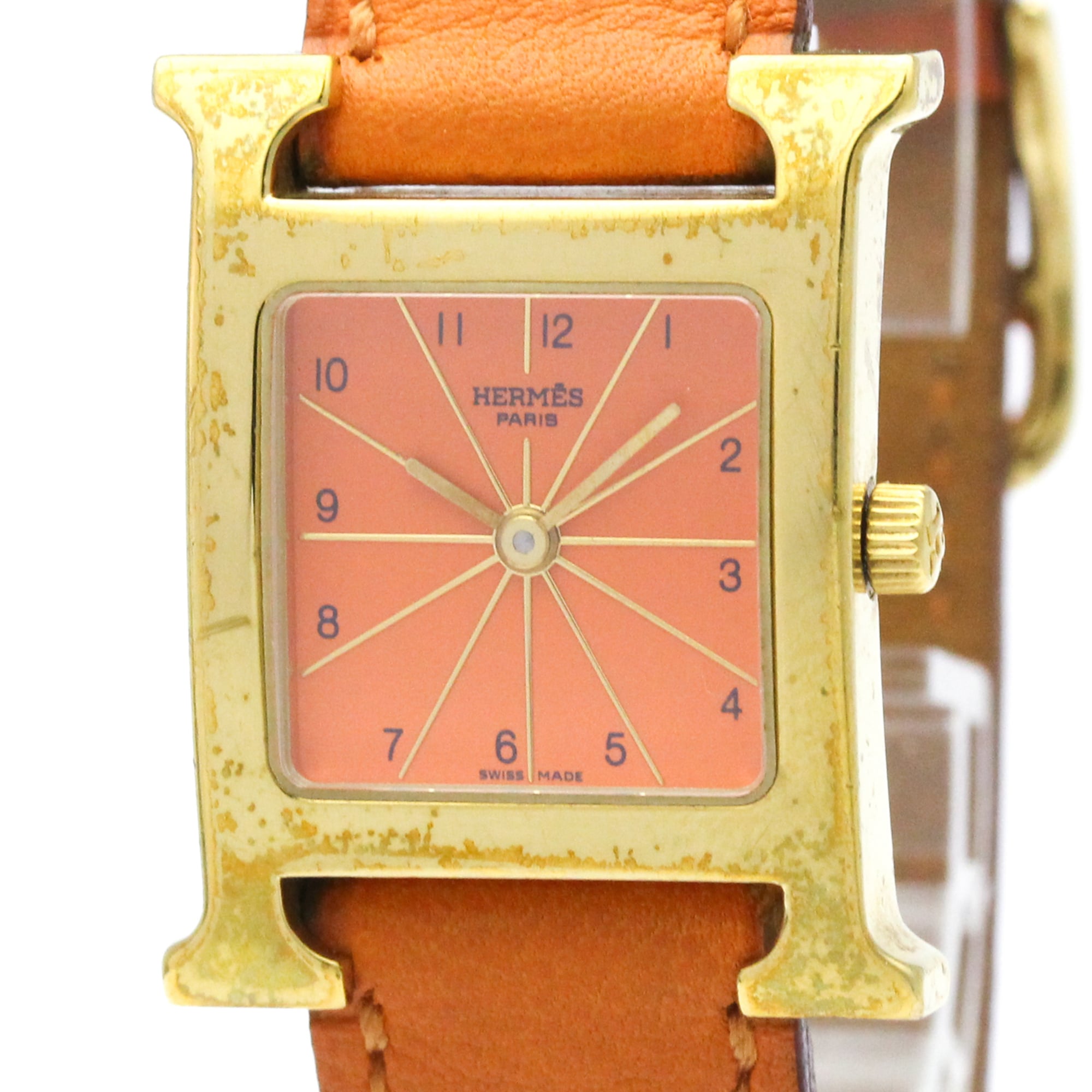 HERMES HH1.201 Hウォッチ クォーツ レディース HERMES H Watch Gold Plated Leather Quartz Ladies Watch HH1.201