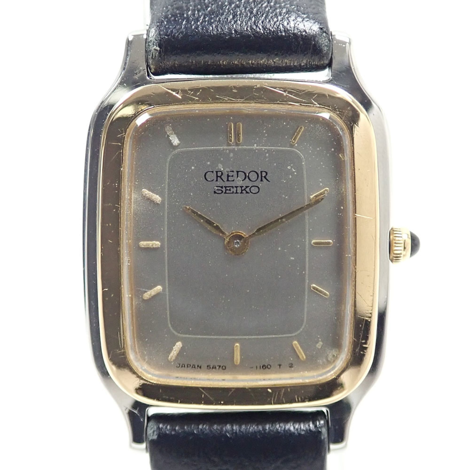 Seiko Credor Ladies Quartz Watch, 18K Yellow Gold, Stainless Steel, Leather Strap, Model 5A70-5600, Battery Operated, Aftermarket Buckle