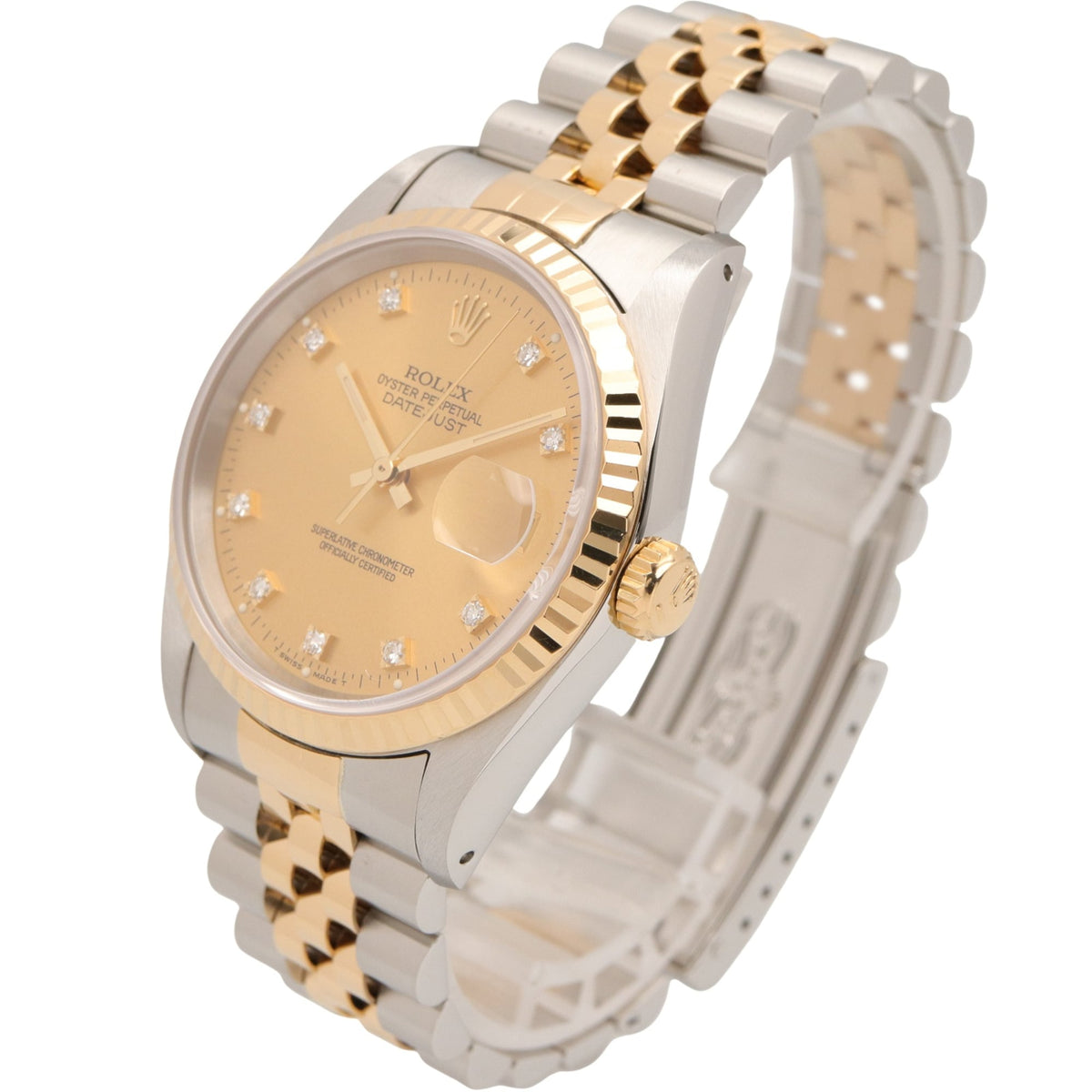 Rolex Datejust 10P Diamond 16233G Champagne, Gold Dial 36mm Watch