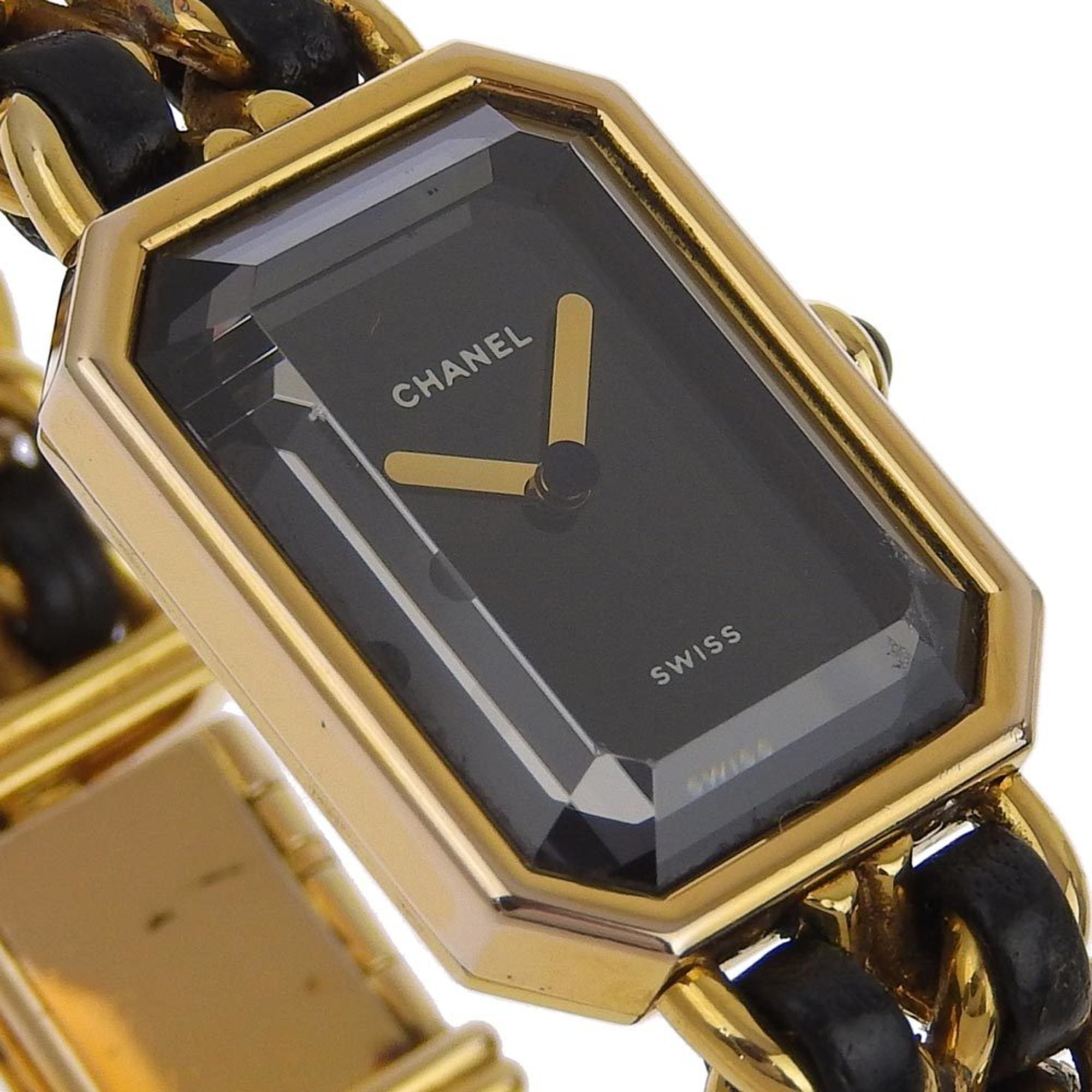 CHANEL Premiere L Horloge H0001 Verguld x Leer Swiss Made Zwart Kwarts Analoge wijzerplaat Dames