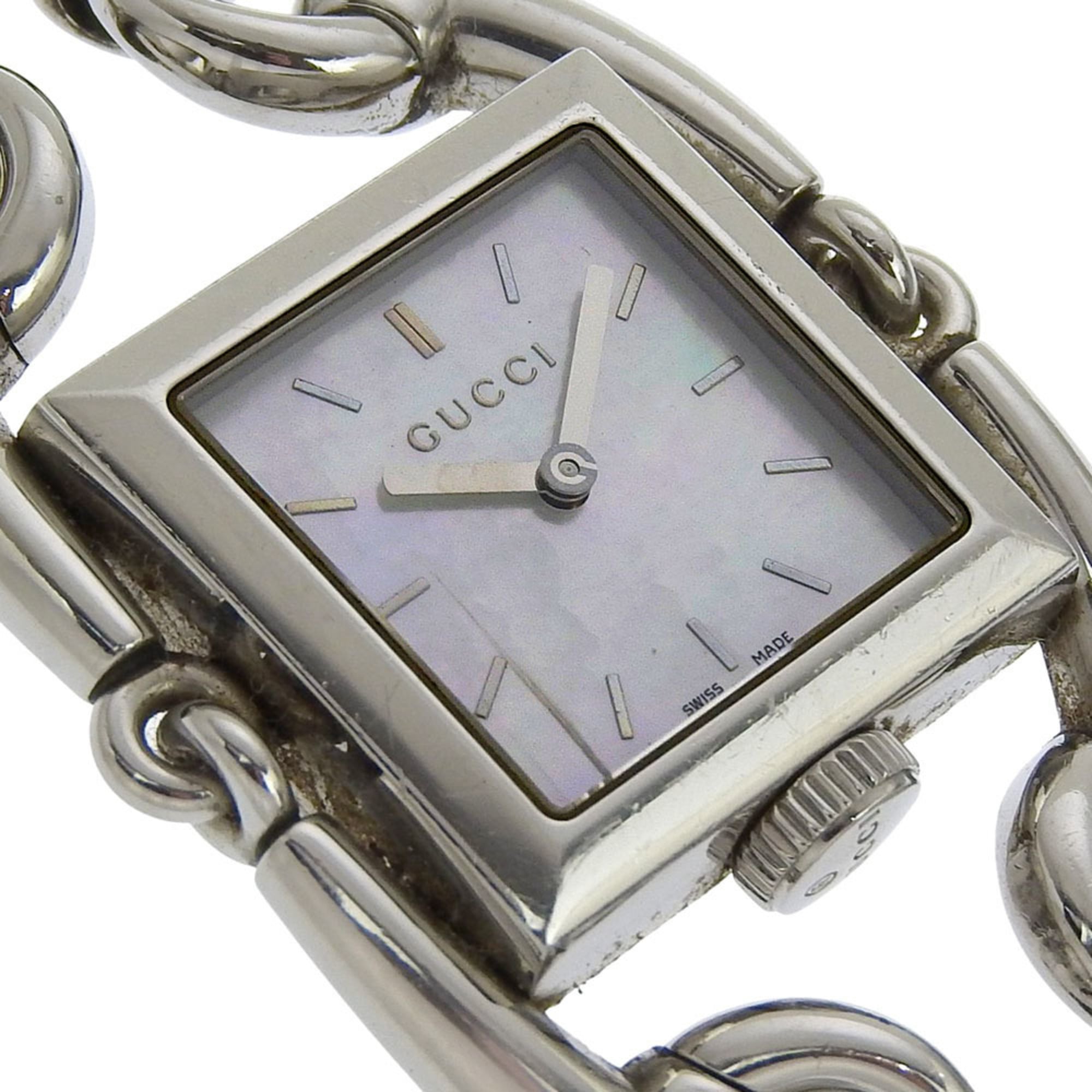 Gucci Signoria-horloge, 116,3 mm, roestvrij staal, quartz uurwerk, analoge wijzerplaat, witte wijzerplaat, damesmodel
