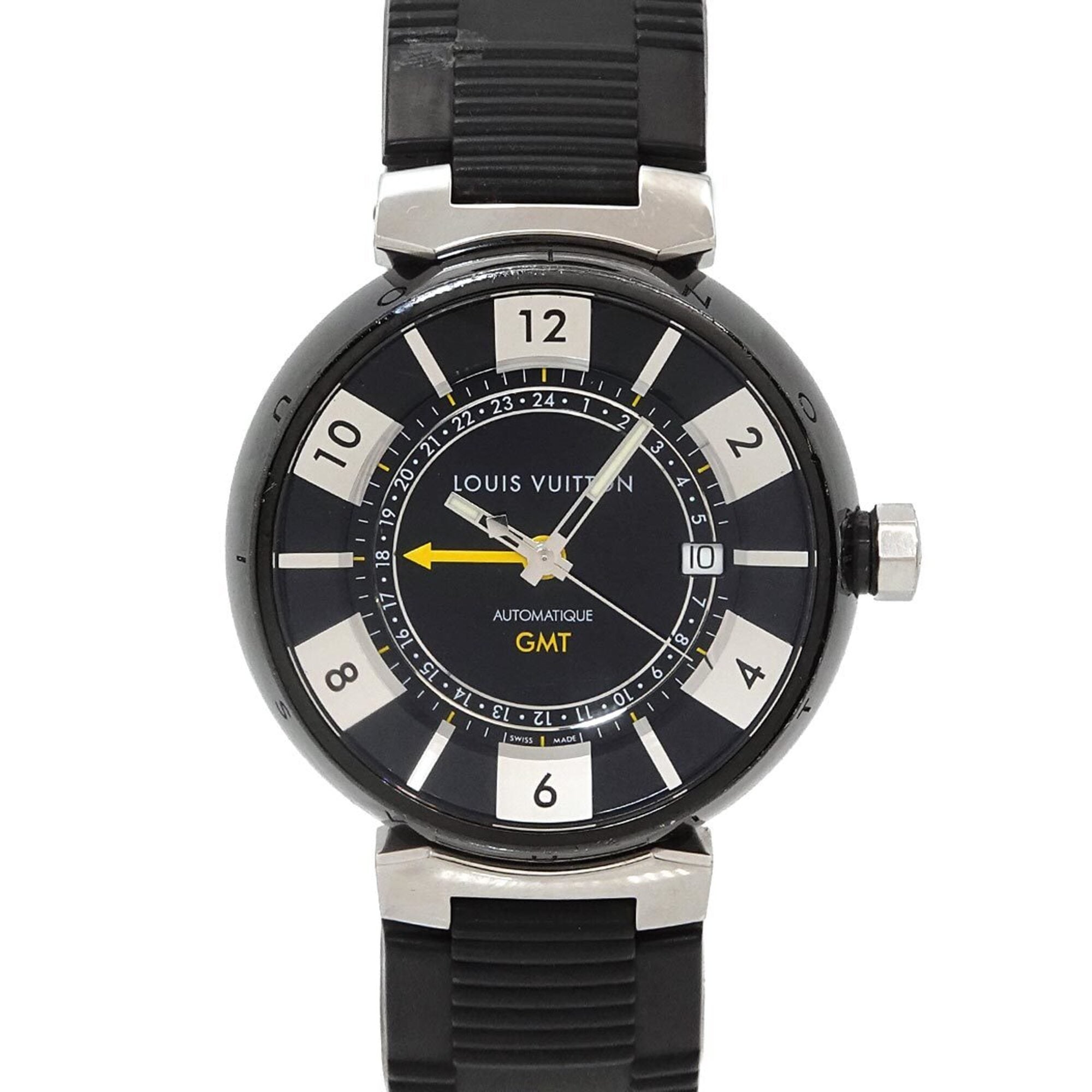 Louis Vuitton Tambour In Black GMT Q113K Men's Watch, Date, Automatic Movement
