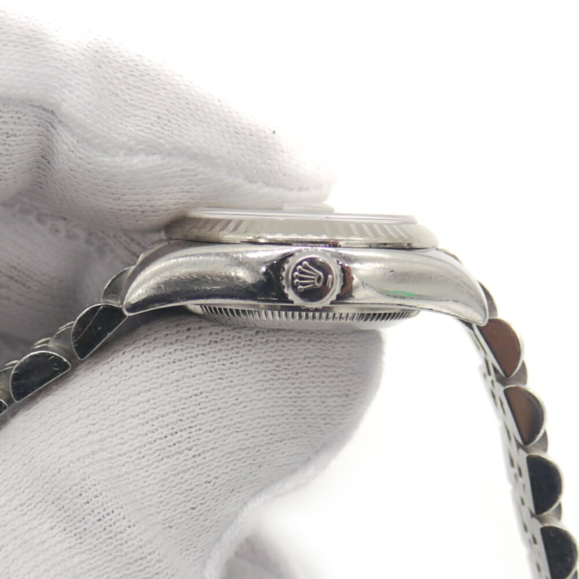 ROLEX Datejust 179174G (serienummer beginnend met D), automatisch, bezet met 10 diamanten, wijzerplaat met computerprint, dameshorloge.