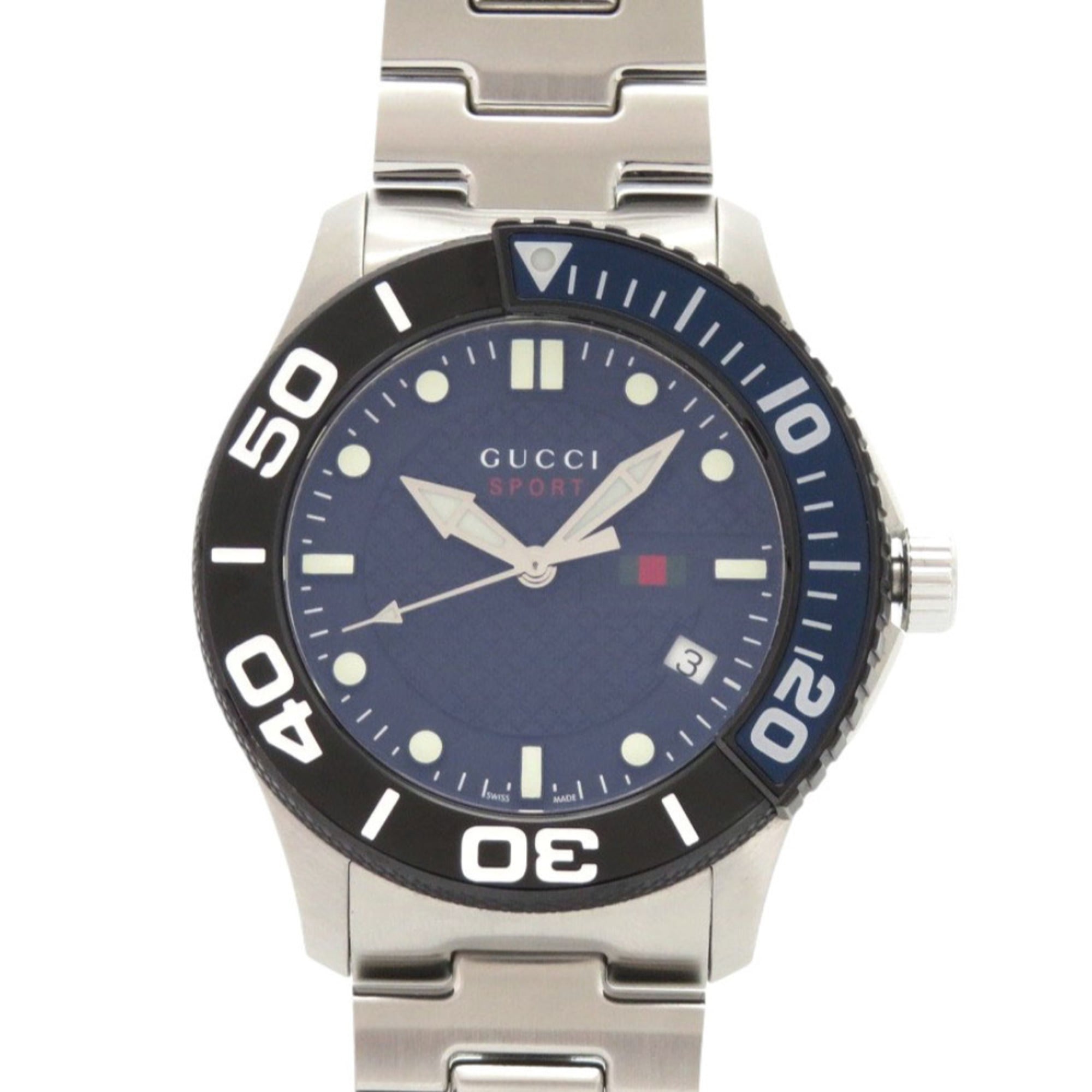 Excellent condition Gucci G-Timeless Sport 126.2 YA126282 Quartz Watch Stainless Steel Navy 0216 GUCCI