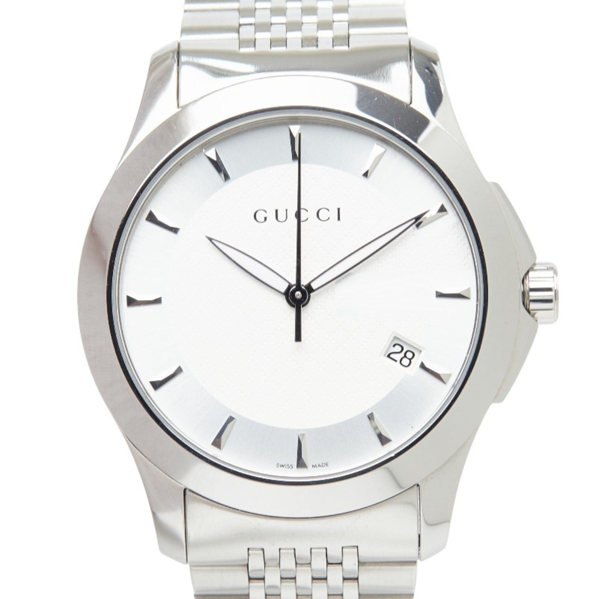 Gucci G-Timeless G-Logo Watch 126.4 Quartz White Dial Stainless Steel Men's GUCCI