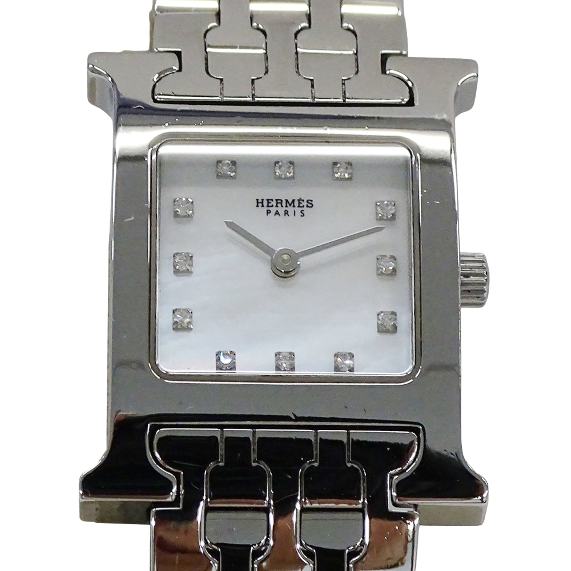 Hermes HERMES Women's Watch Brand H-Watch 12P Diamond Shell Quartz QZ HH1.210 Stainless Steel SS Silver