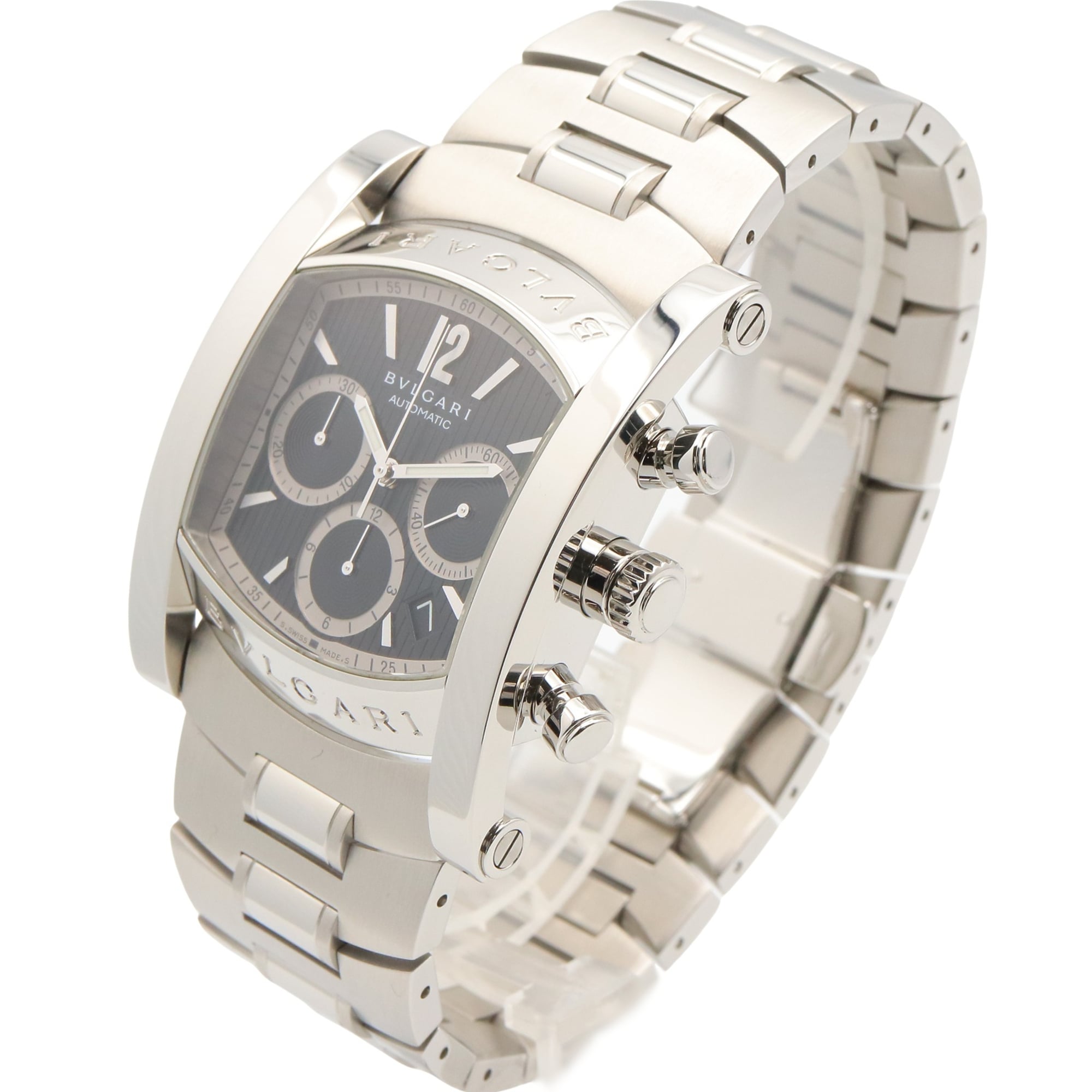 Bulgari BVLGARI Assioma Chrono Watch, Stainless Steel, Men's, Black, AA48SCH