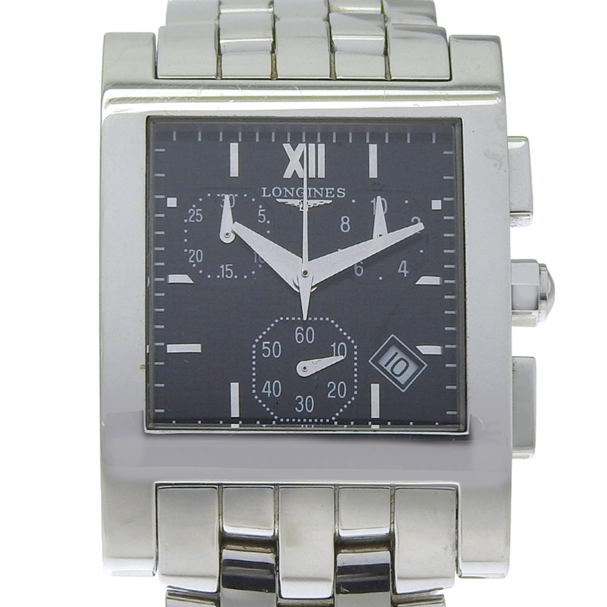 Longines DolceVita watch L5.668.4, stainless steel, quartz, analog, black dial, men's.