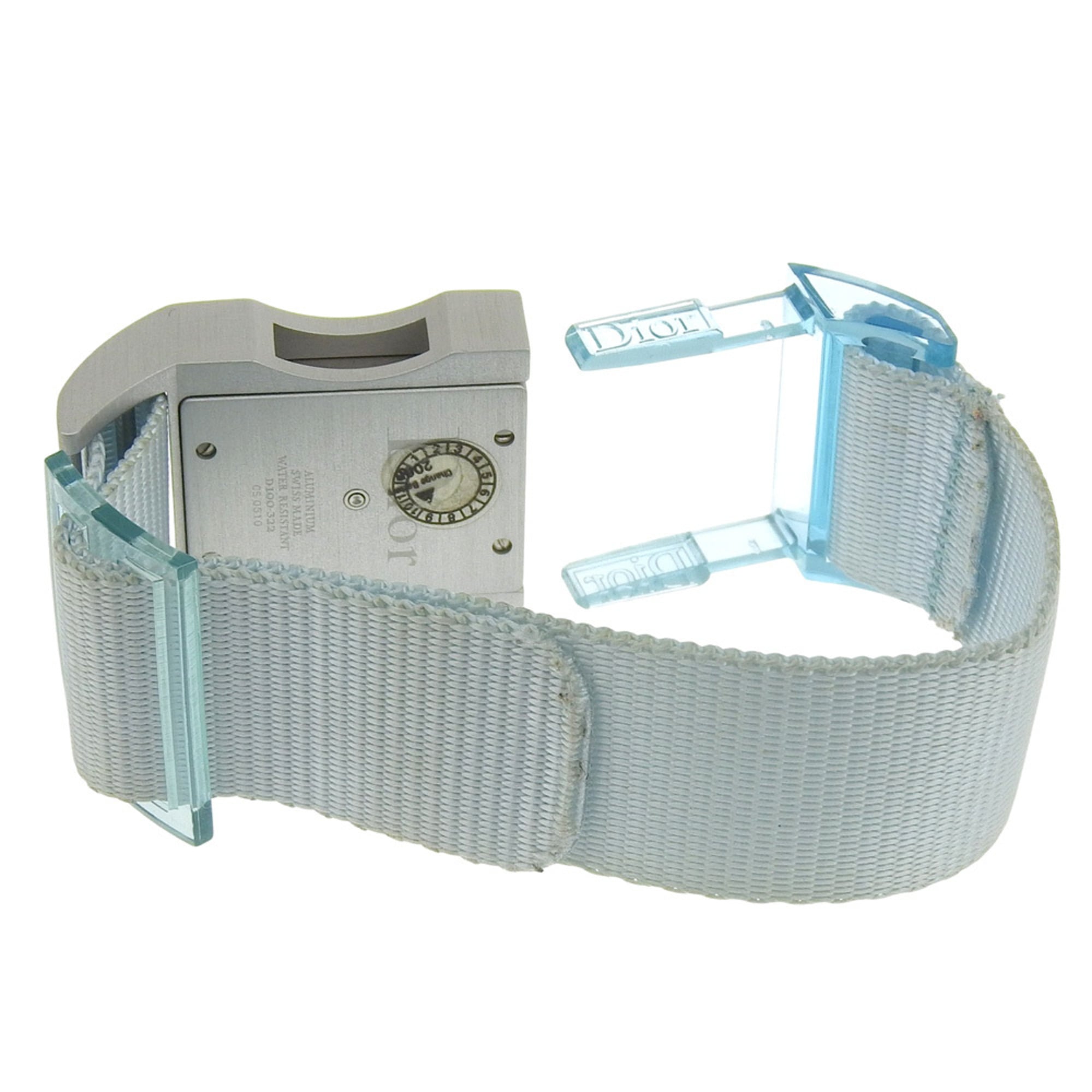 Dior Chris 47-horloge D100-322, analoog quartzhorloge van aluminium en nylon met zilveren wijzerplaat, damesmodel