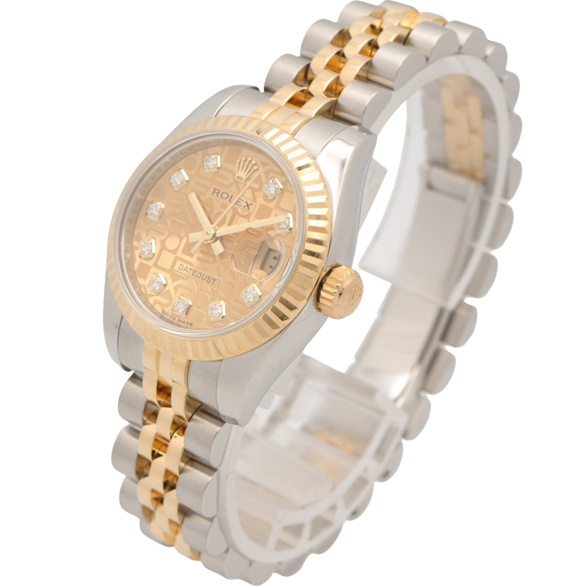Rolex Datejust 10P Diamond 179173G Champagne, Gold Dial 26mm Watch