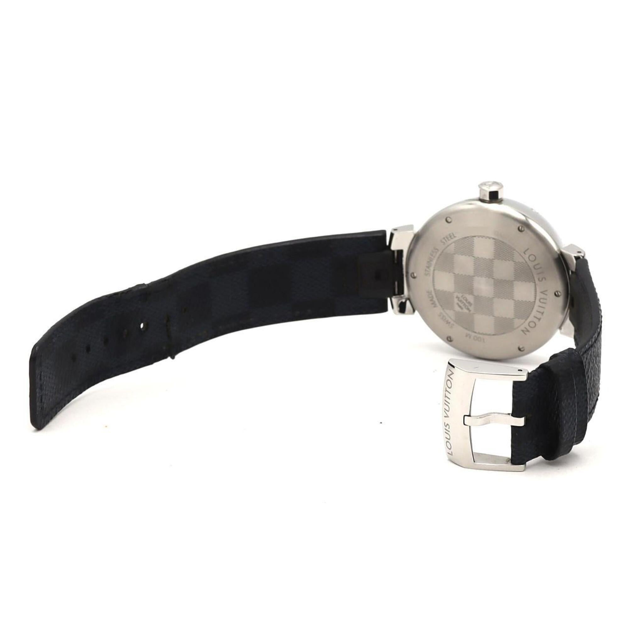 Louis Vuitton Tambour Damier Graphite QA073 SS Quartz Watch