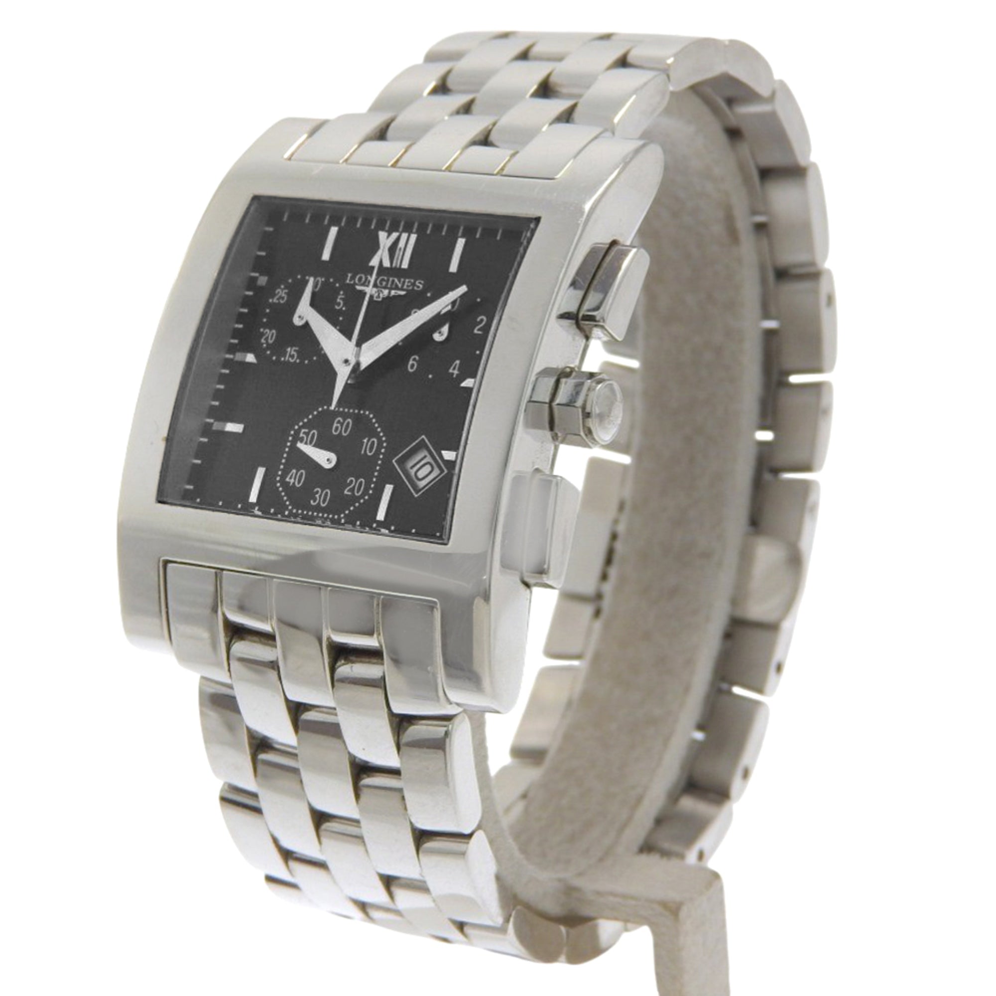 Longines DolceVita watch L5.668.4, stainless steel, quartz, analog, black dial, men's.