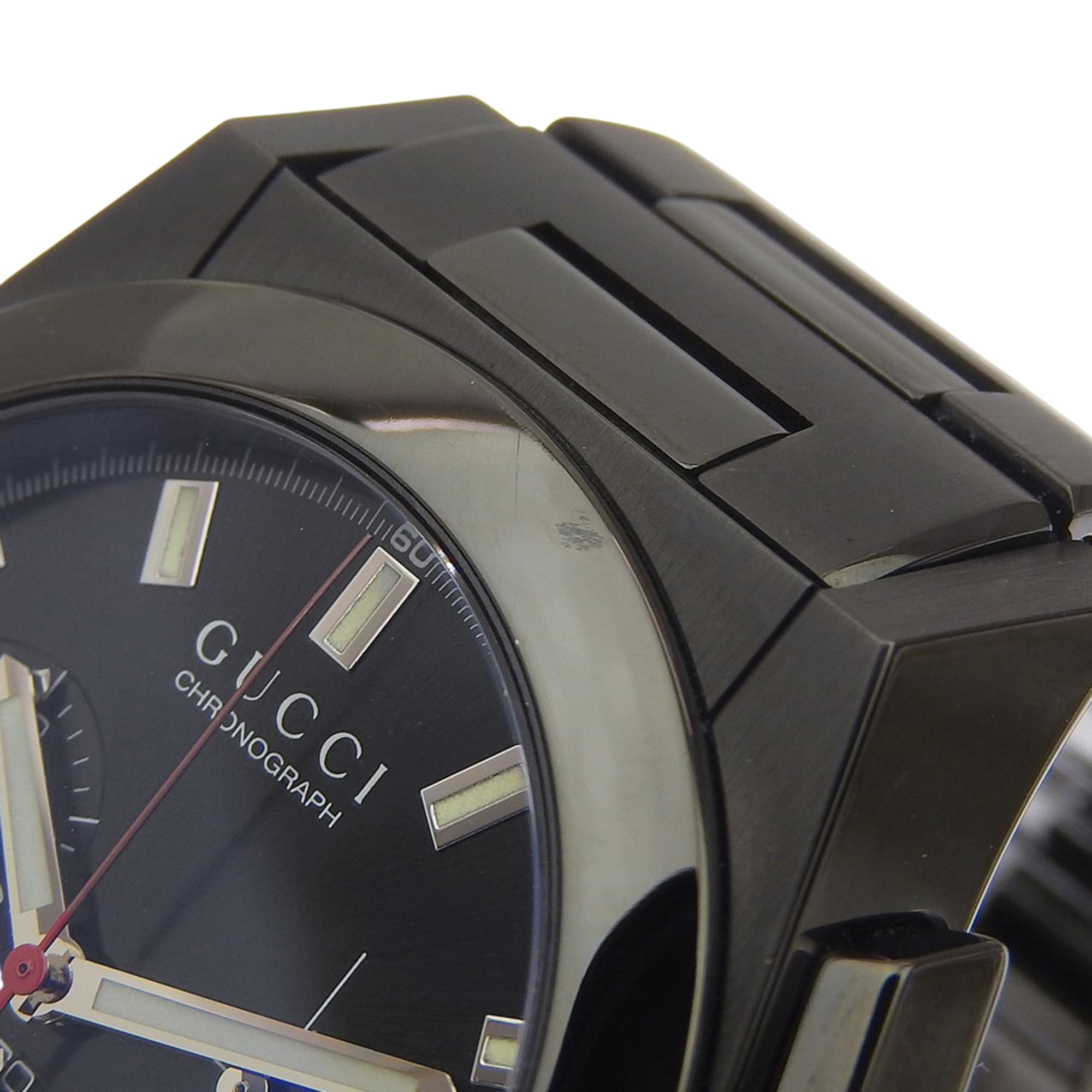 Gucci Pantheon herenhorloge, 115.2 roestvrij staal, zwarte quartz-chronograaf, wijzerplaat