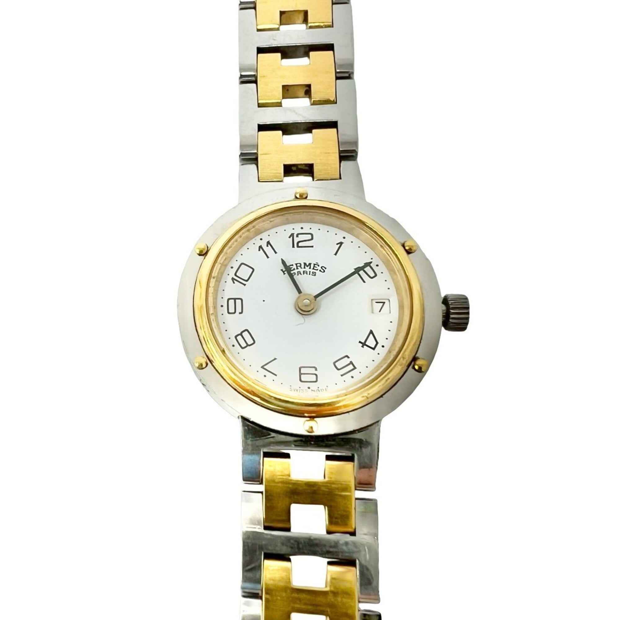 HERMES Clipper Stainless Steel GP Quartz Wristwatch, Silver/Gold, 31964