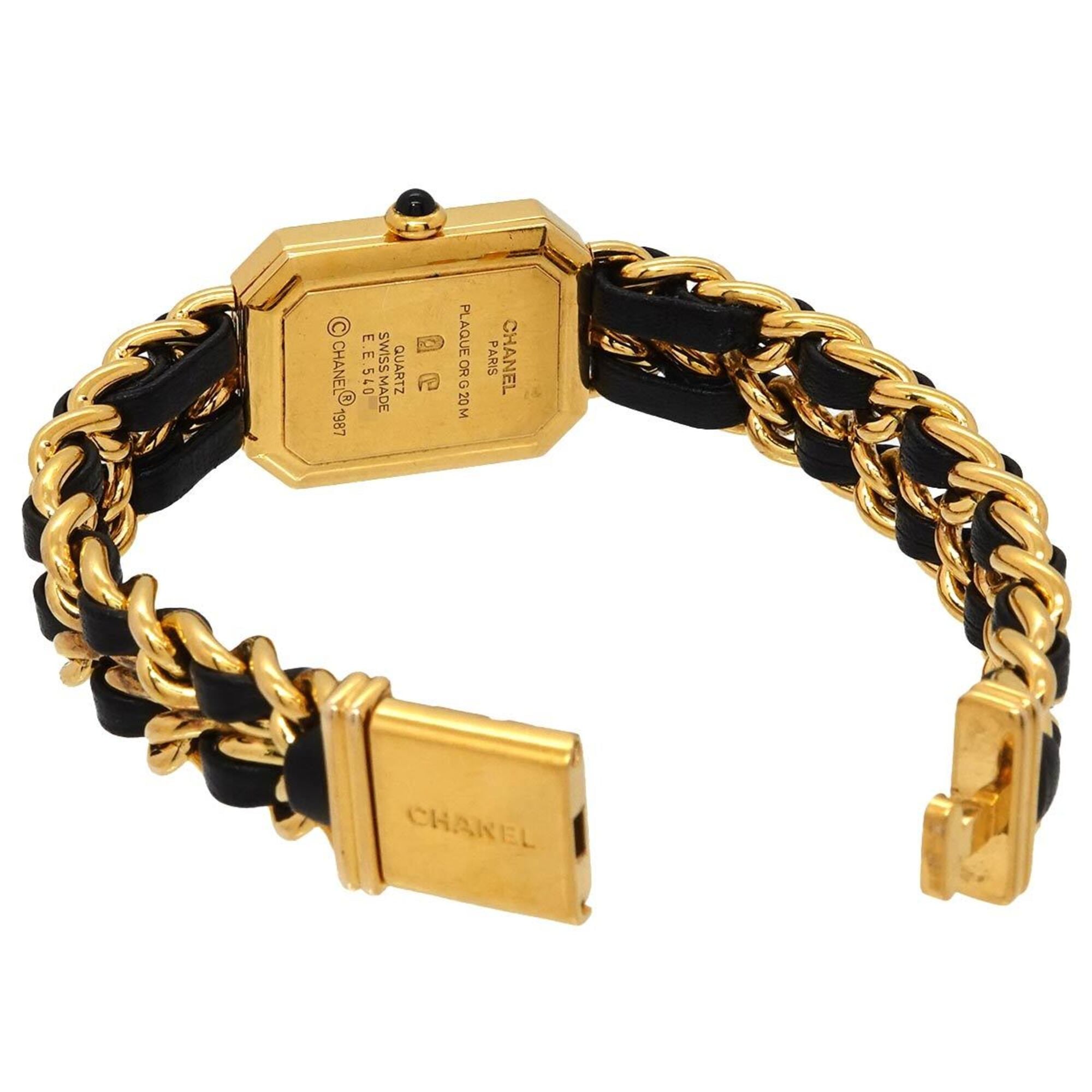 Chanel Premiere Large Size H0001 Wo Black Gold Quartz