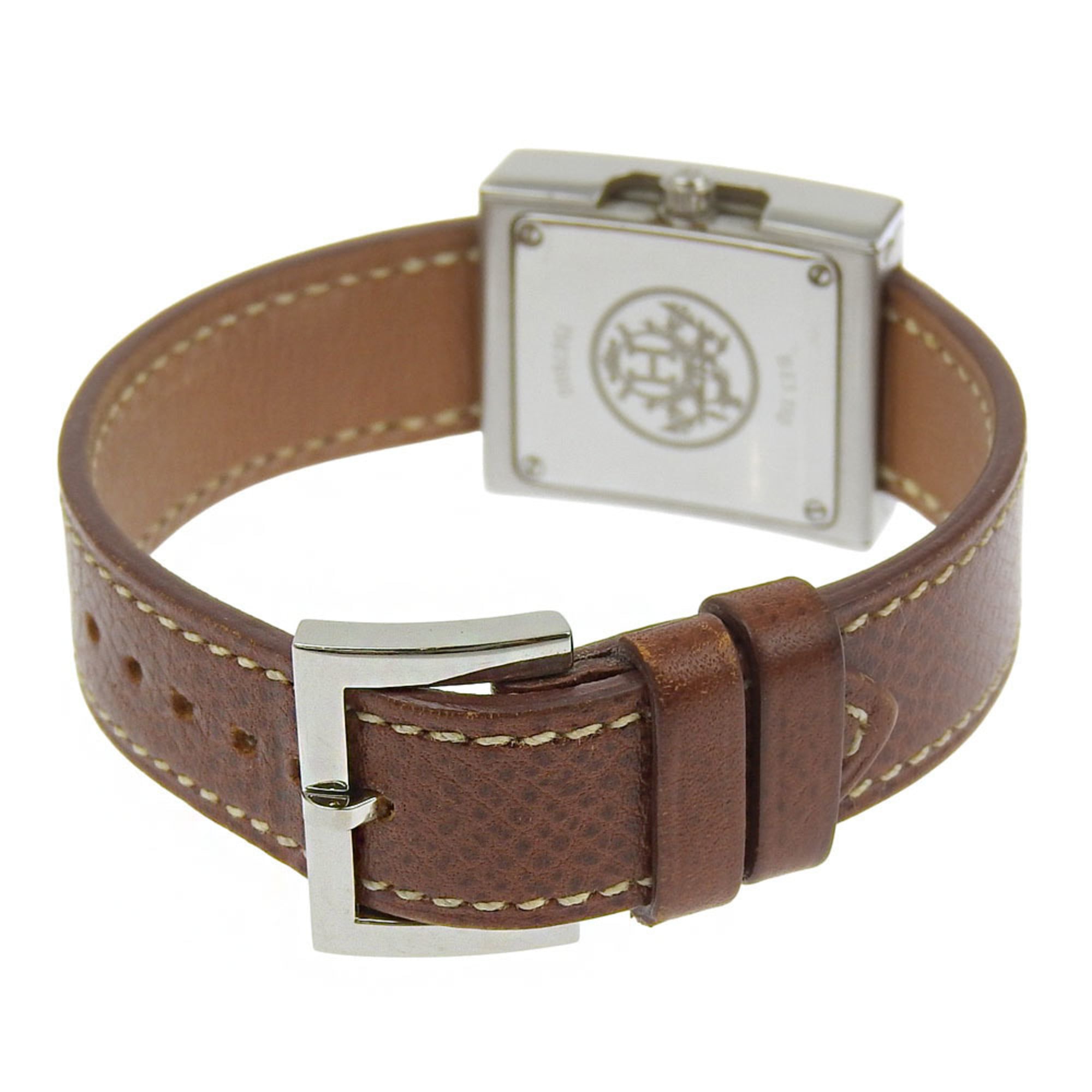 Hermès BE1.110 dameshorloge met roestvrijstalen en leren band, 2002, quartz uurwerk, analoge wijzerplaat, witte wijzerplaat