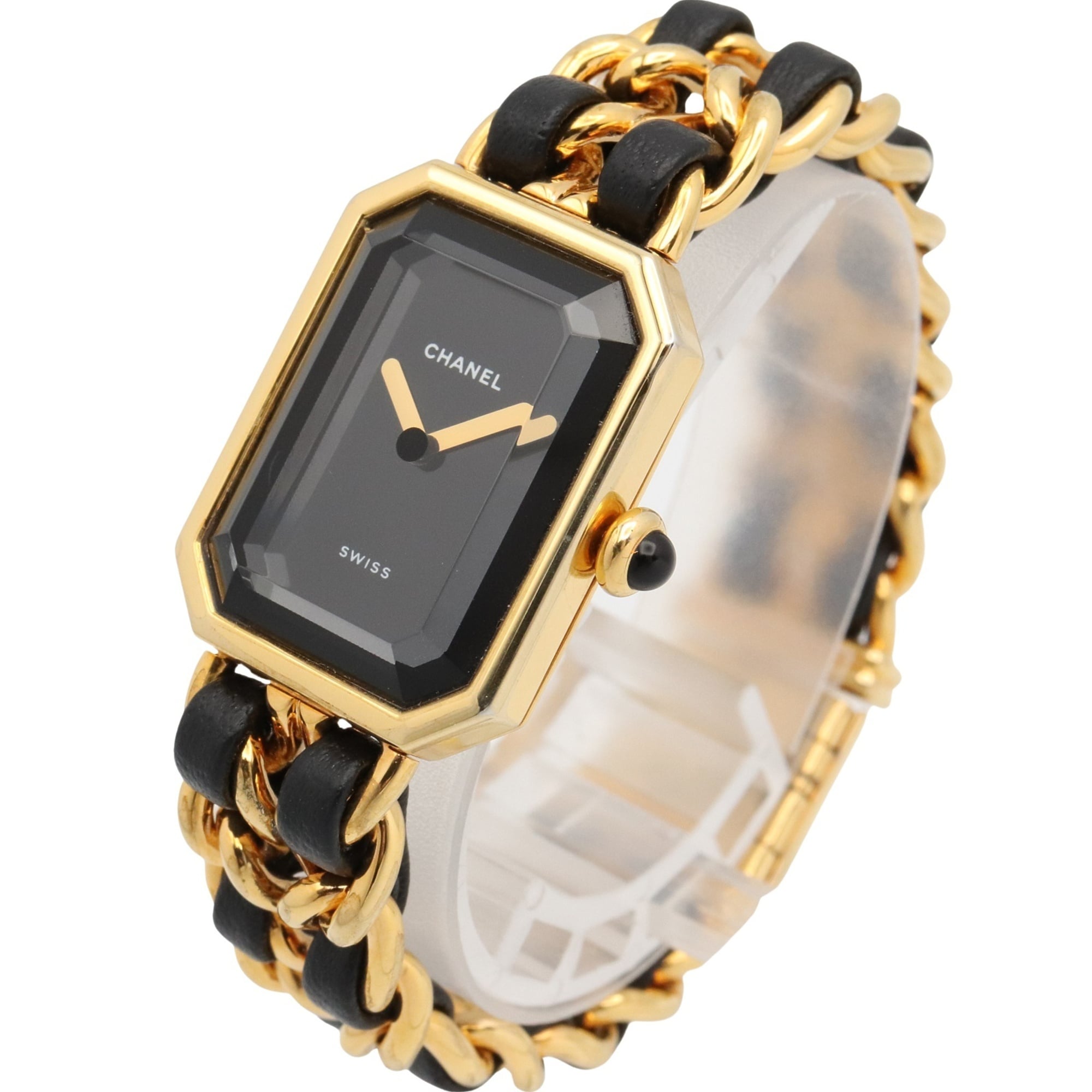 Chanel CHANEL PremiÃ¨re S Gold Plated (GP) Leather Strap Wo Black H0001