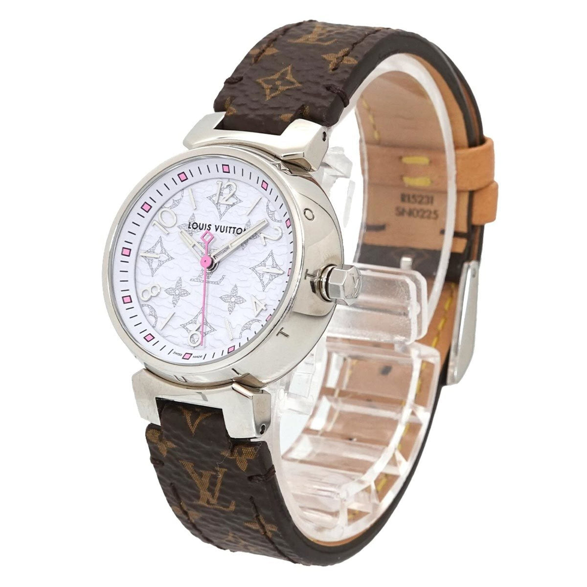 Louis Vuitton Tambour PM Monogram QA115 Weiß Zifferblatt 28 mm Uhr