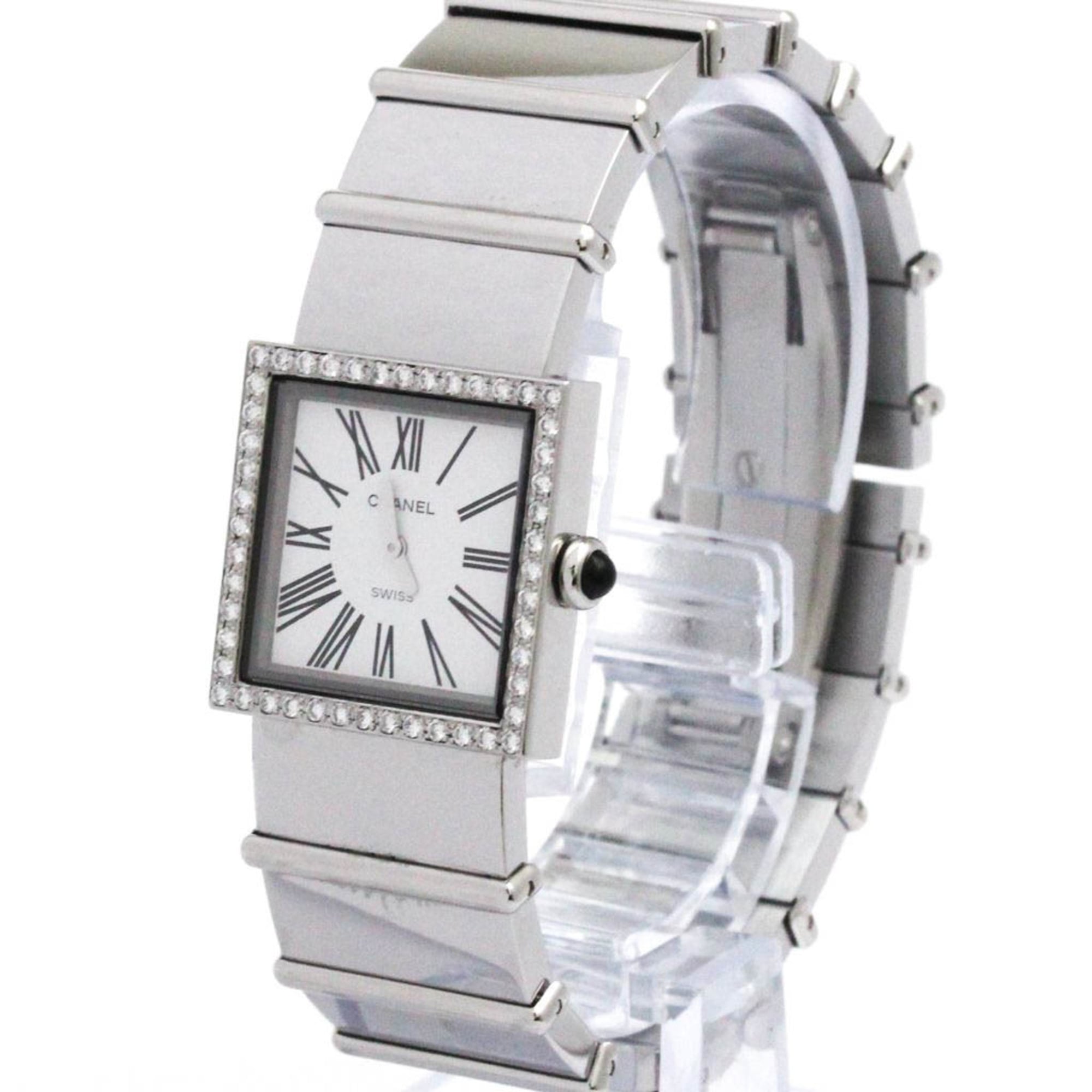 CHANEL Mademoiselle Diamond Steel Quartz Ladies Watch H0830 Polished