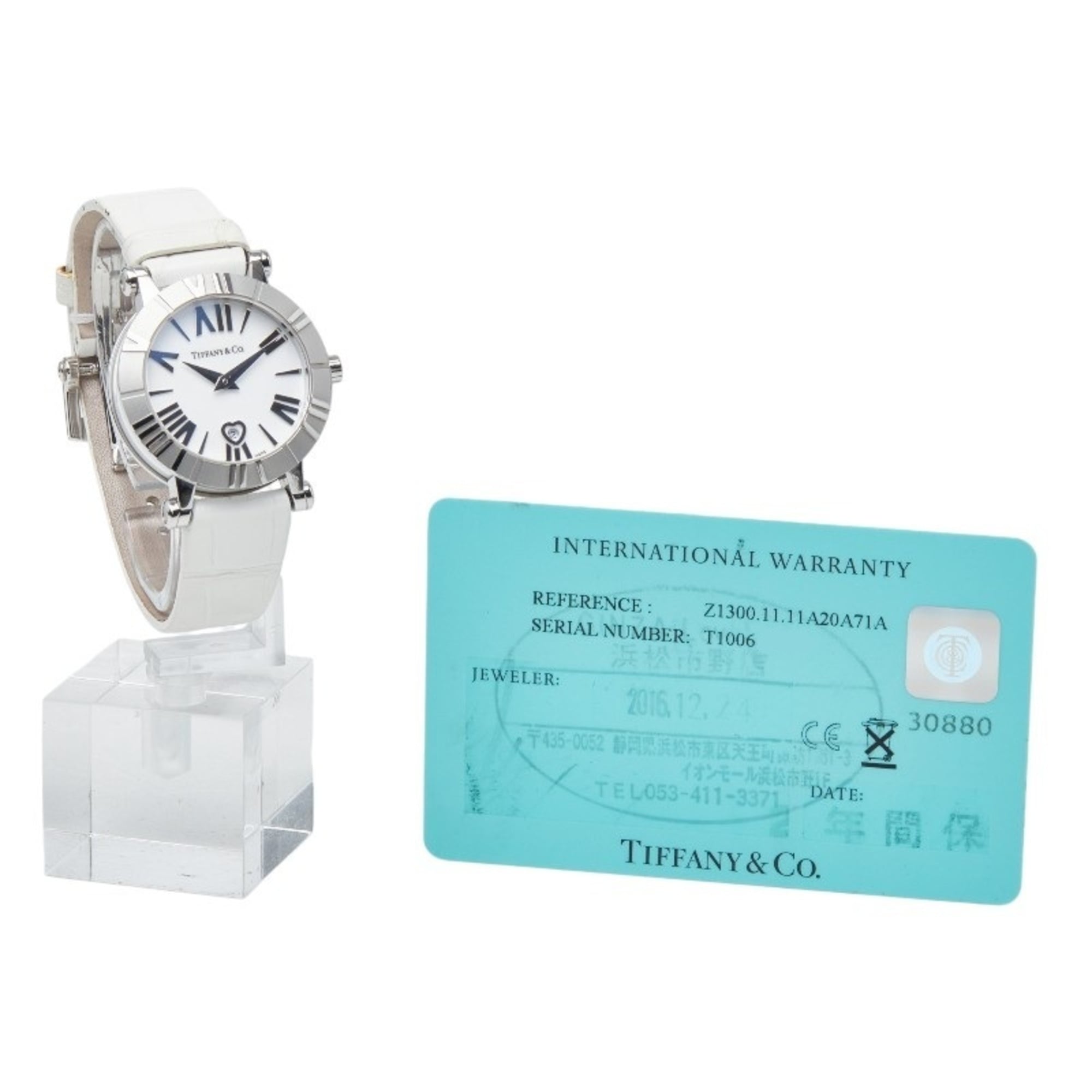 Tiffany &amp; Co. Atlas Heart Uhr Z1300.11.11A20A71A Quarz Weiß Zifferblatt, Edelstahl, Lederarmband, Damenuhr Tiffany&amp;Co.;