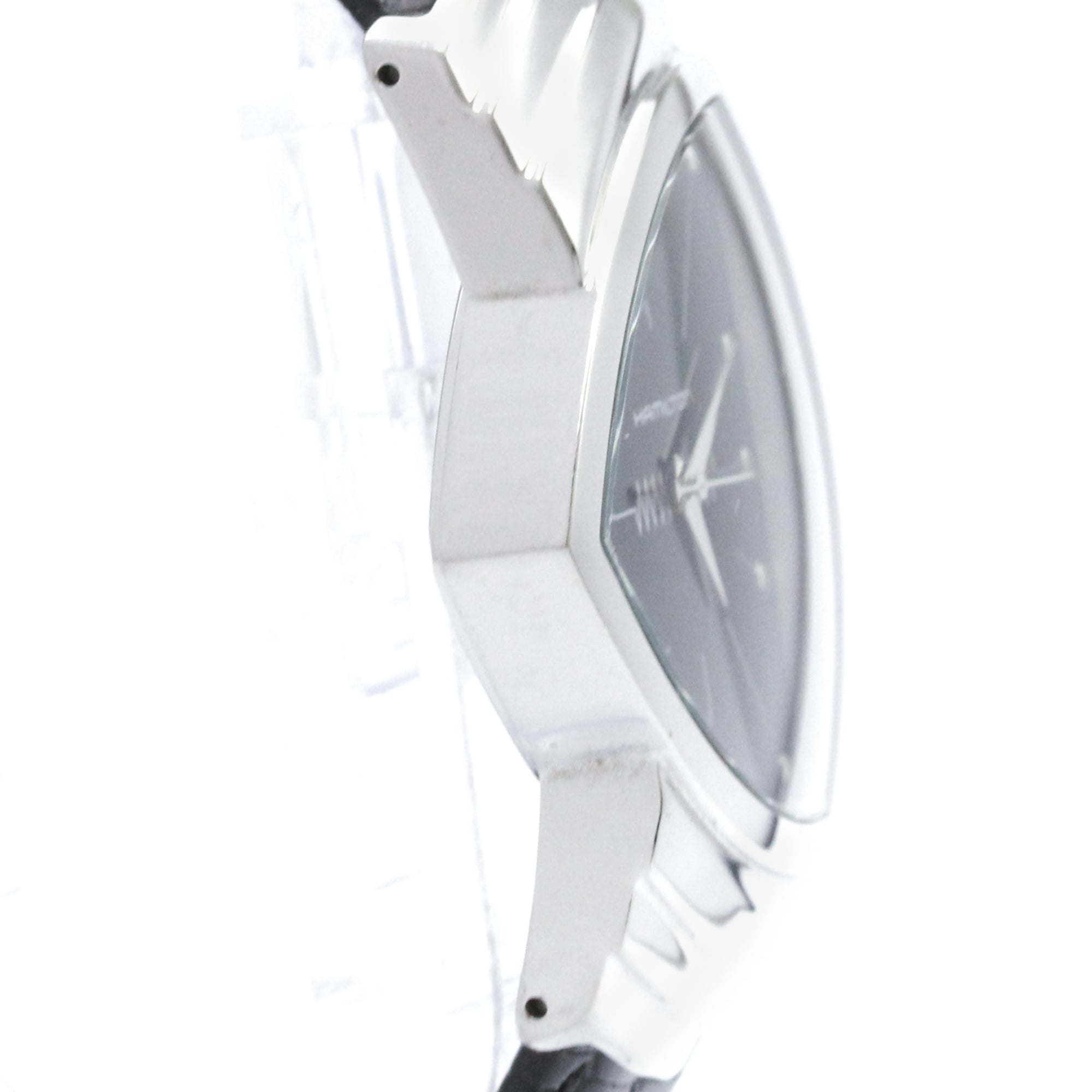 HAMILTON Ventura Stainless Steel Leather Quartz Mens Watch H24411732 Polished