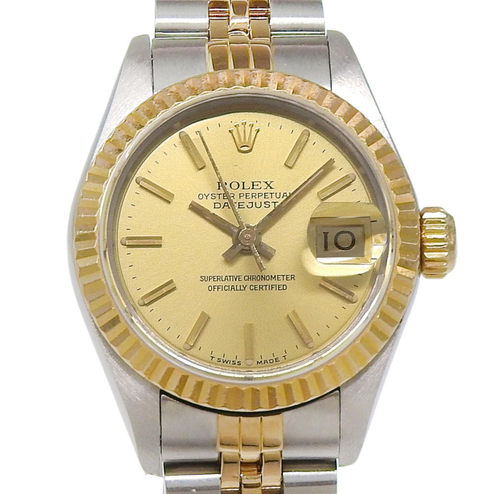 Rolex Datejust Two-Tone 69173, serial number in the 96s range, champagne gold dial, stainless steel, 18K yellow gold, overhauled December 2025, automatic winding.