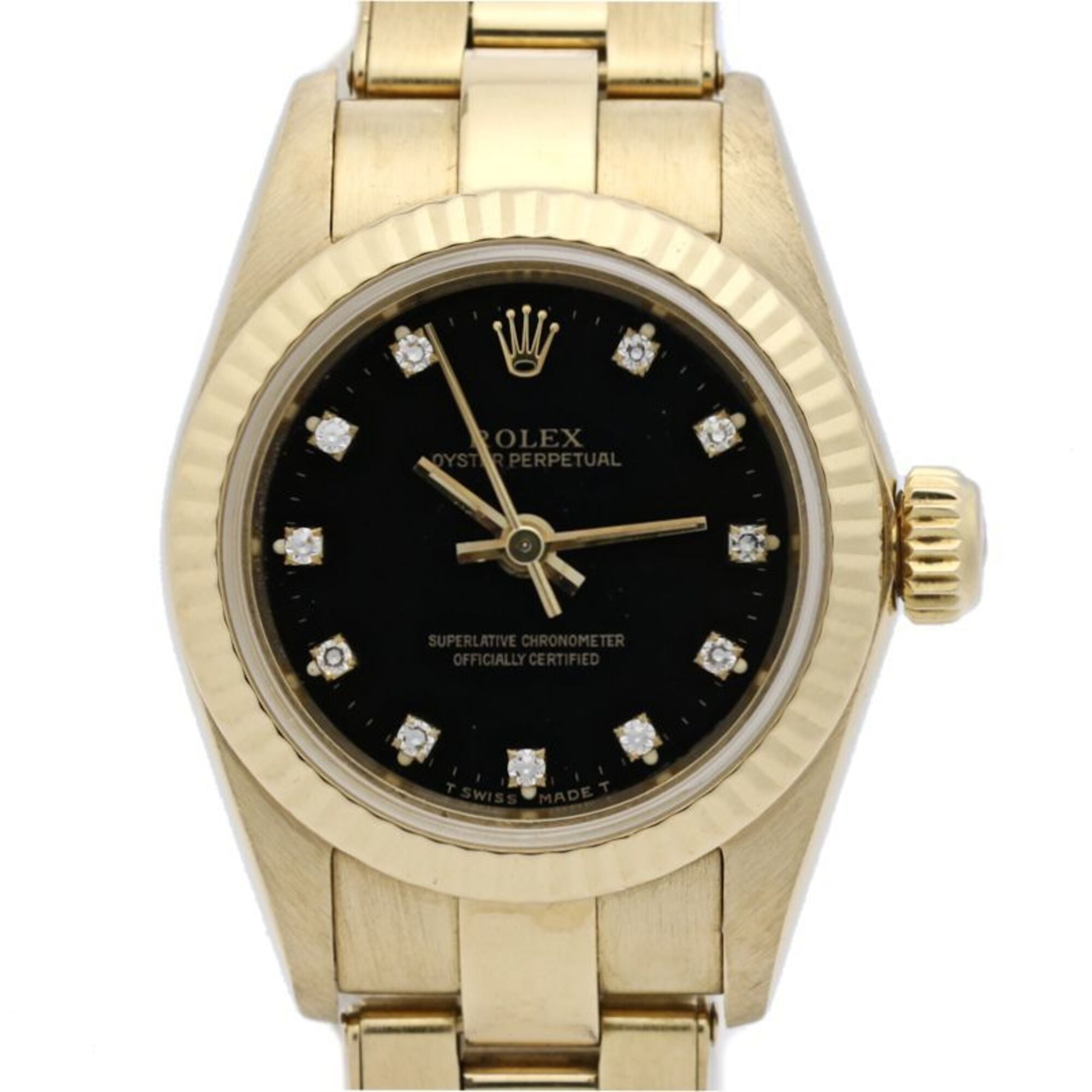 Rolex Oyster Perpetual 11P Diamond 67198G Black Dial 24mm Watch